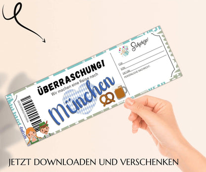 Reise München Geschenkgutschein | Gutschein Vorlage zum Ausdrucken | JSK081 - JSKDesignStudio.de