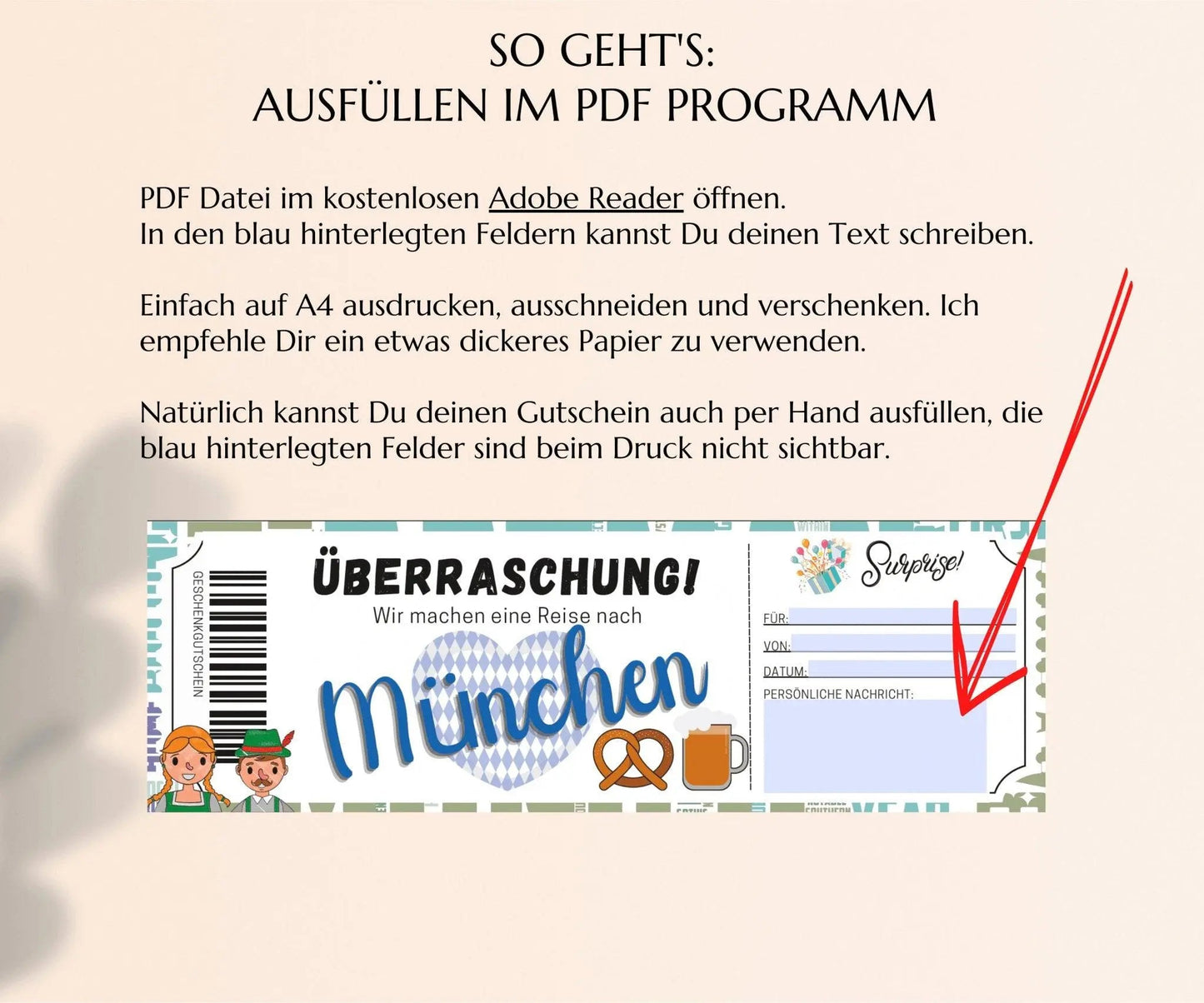 Reise München Geschenkgutschein | Gutschein Vorlage zum Ausdrucken | JSK081 - JSKDesignStudio.de