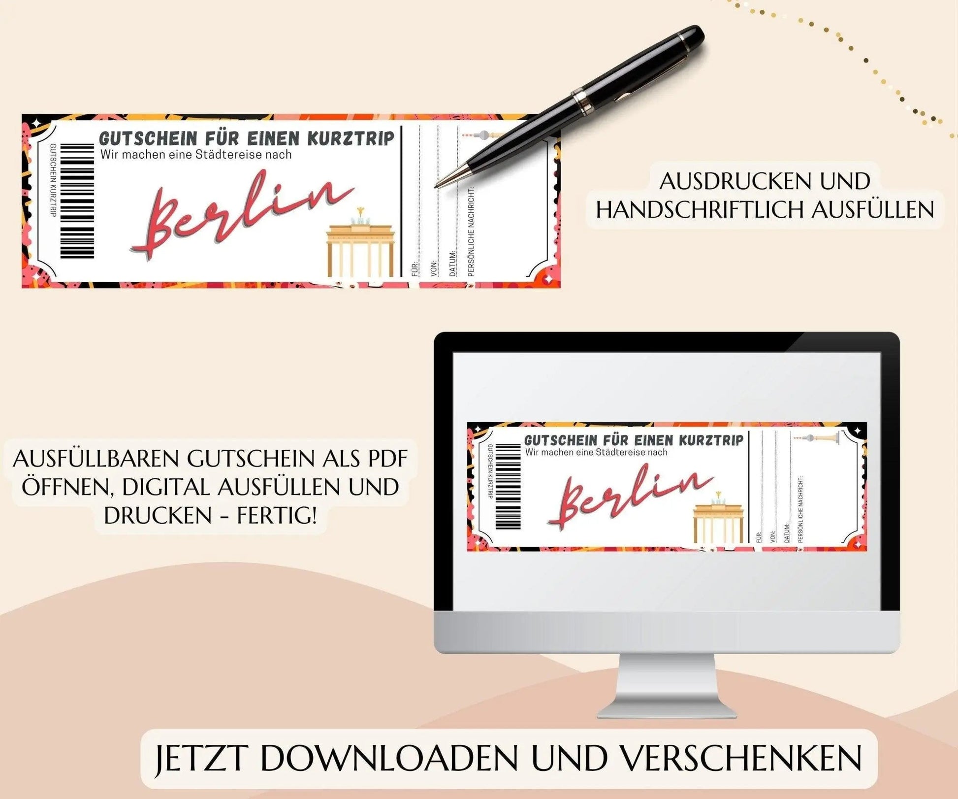 Reisegutschein Berlin Vorlage - JSKDesignStudio.de