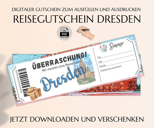 Reisegutschein Dresden - Gutschein Vorlage zum Ausdrucken | JSK078 - JSKDesignStudio.de