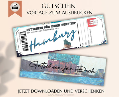 Reisegutschein Hamburg Gutschein Vorlage - JSKDesignStudio.de