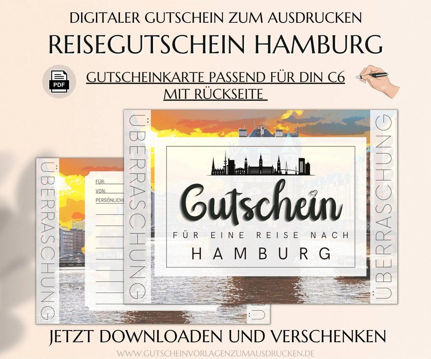 Reisegutschein Hamburg | Gutschein Vorlage zum Ausdrucken | JSK275 - JSKDesignStudio.de