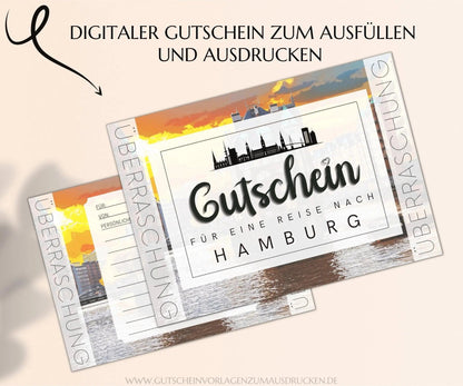 Reisegutschein Hamburg | Gutschein Vorlage zum Ausdrucken | JSK275 - JSKDesignStudio.de