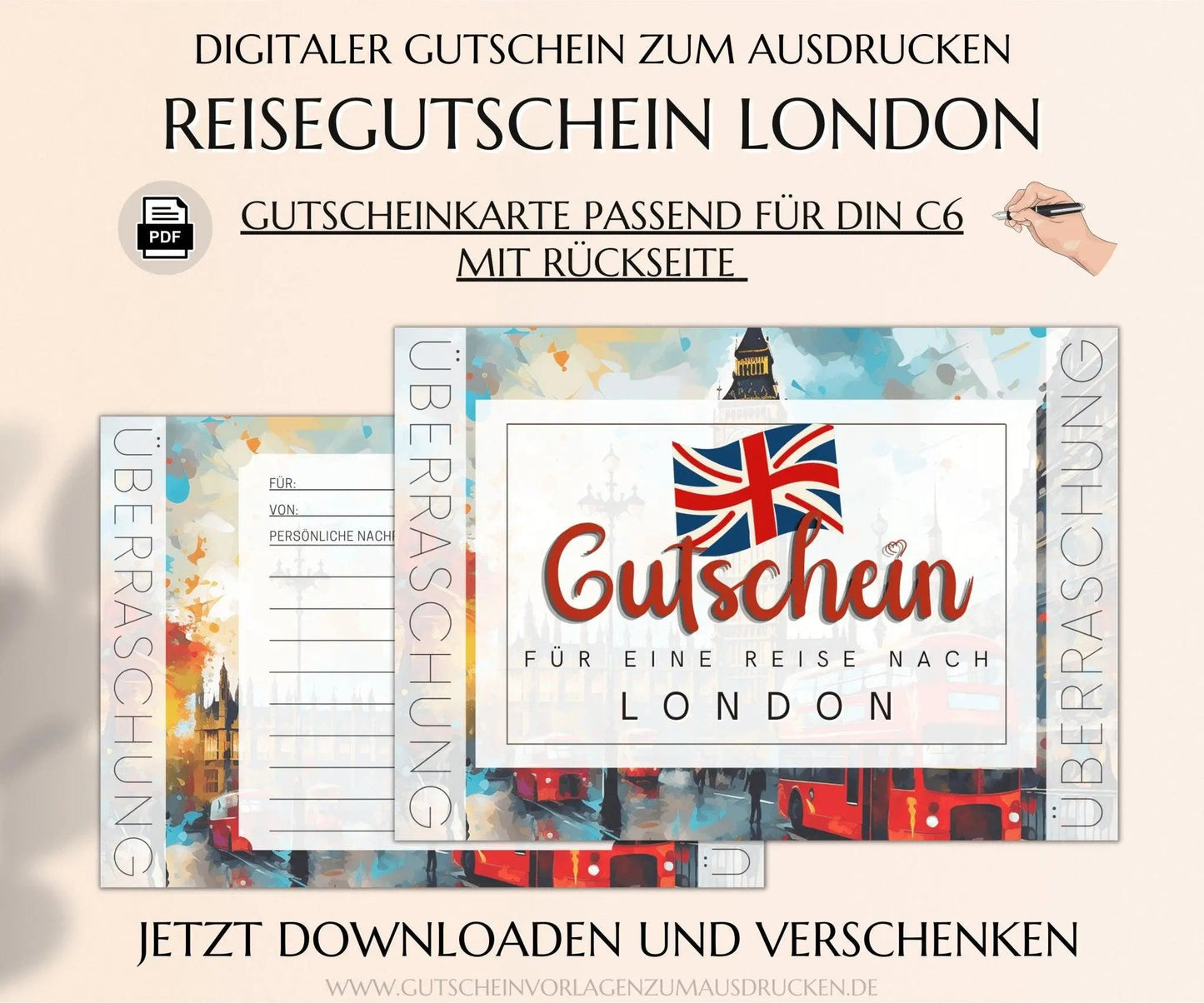 Reisegutschein London Gutschein Vorlage - JSKDesignStudio.de