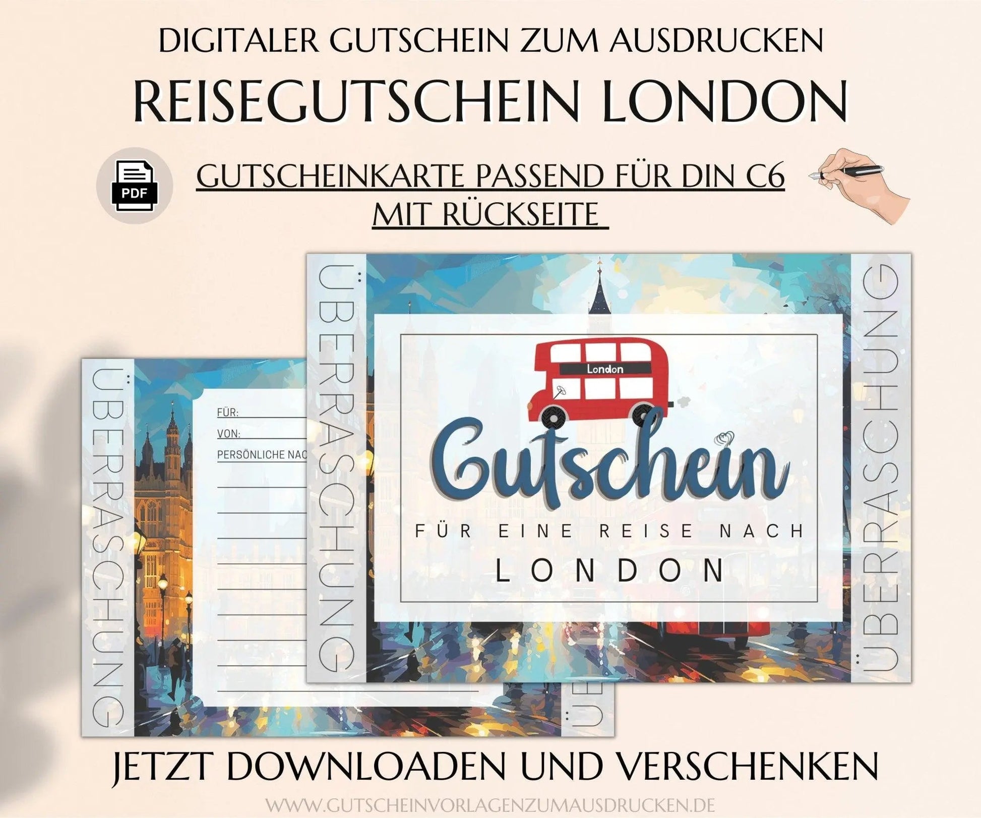 Reisegutschein London Gutschein Vorlage - JSKDesignStudio.de