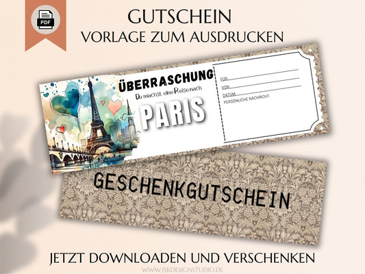 Reisegutschein Paris Gutschein Vorlage - JSKDesignStudio.de