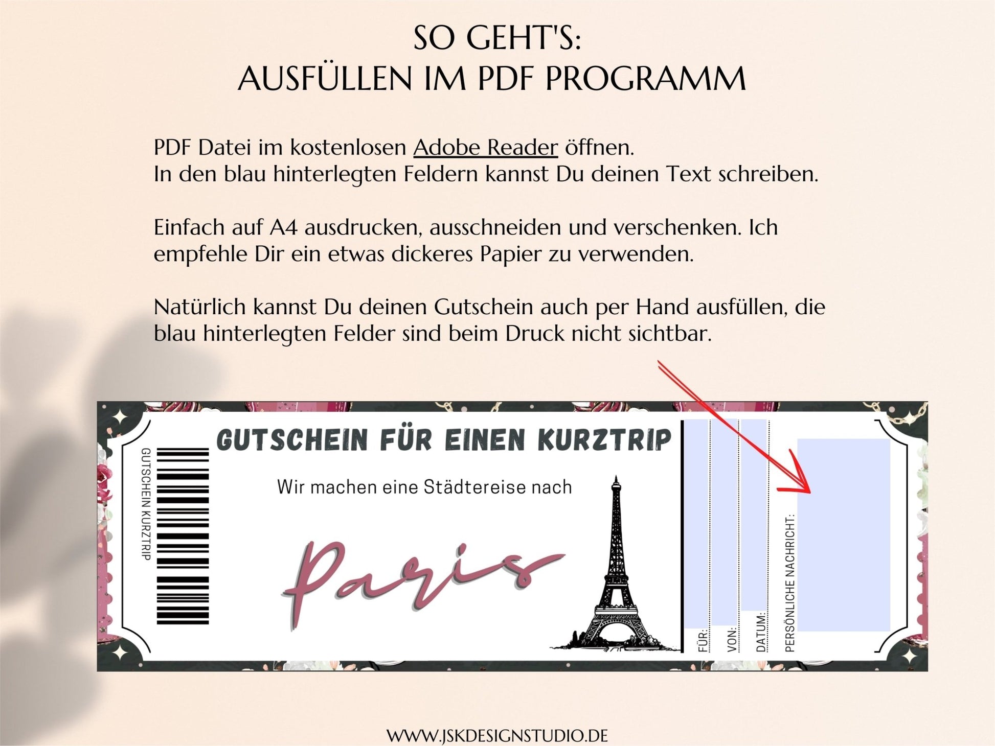 Reisegutschein Paris Gutschein Vorlage - JSKDesignStudio.de