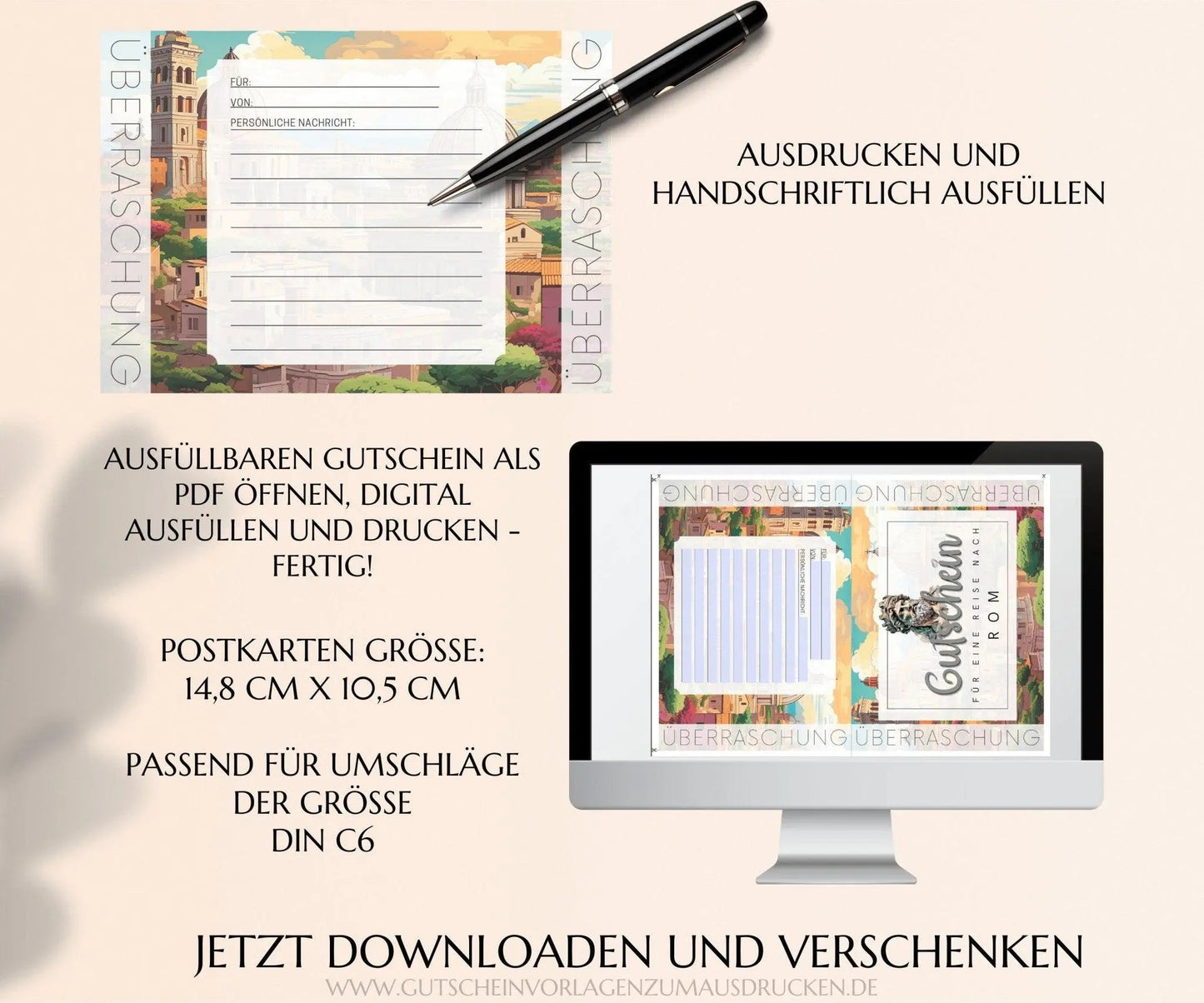 Reisegutschein Rom | Gutschein Vorlage zum Ausdrucken | JSK270 - JSKDesignStudio.de