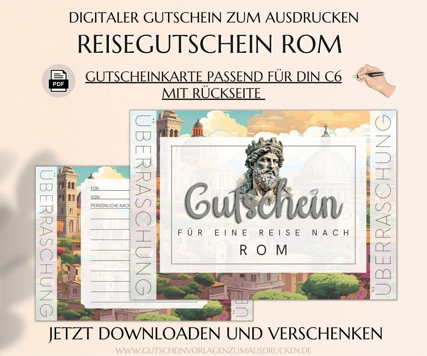 Reisegutschein Rom | Gutschein Vorlage zum Ausdrucken | JSK270 - JSKDesignStudio.de