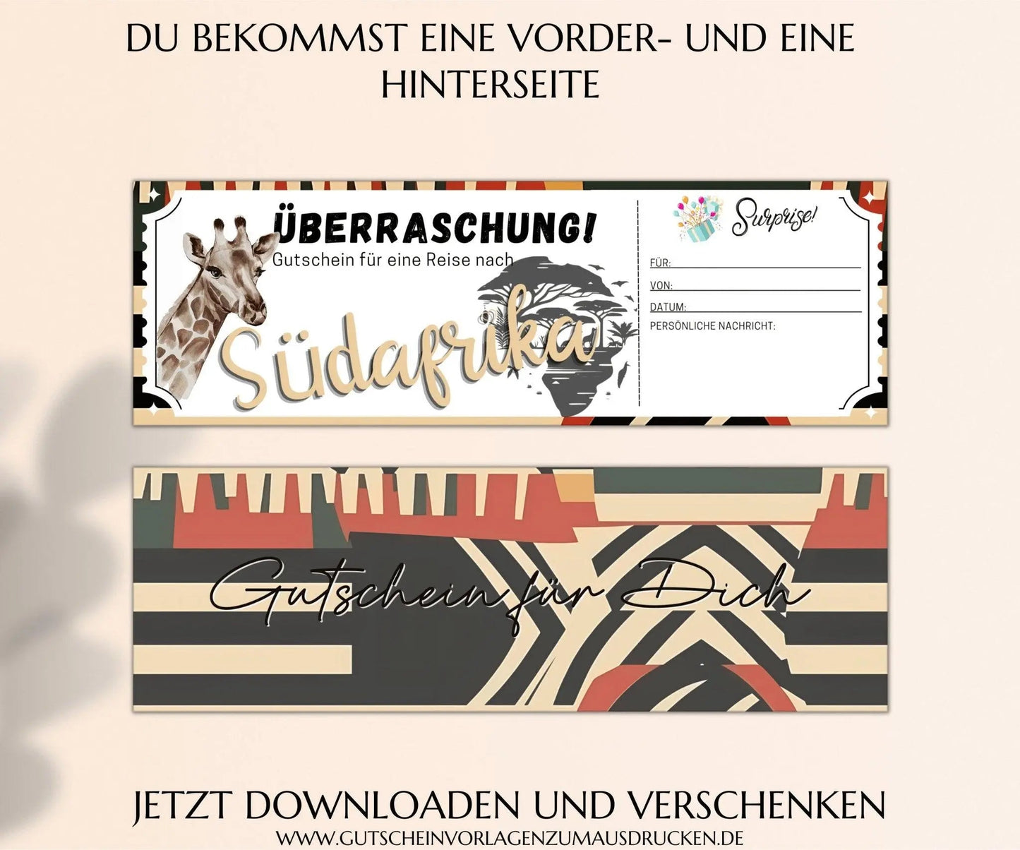 Reisegutschein Südafrika | Gutscheinvorlage zum Ausdrucken | JSK303 - JSKDesignStudio.de