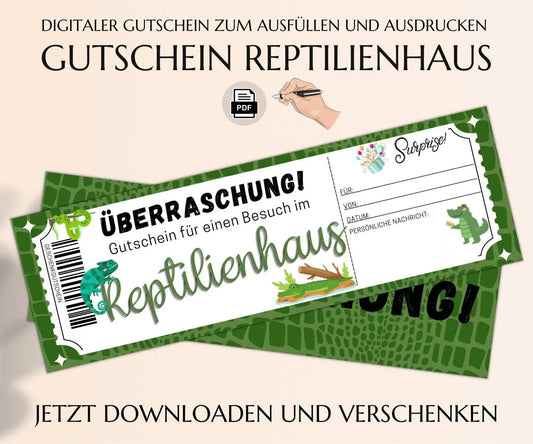 Reptilienhaus | Reptilienzoobesuch - Gutschein Vorlage zum Ausdrucken | JSK146 - JSKDesignStudio.de