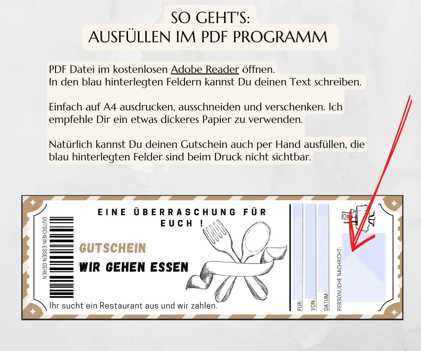 Restaurantgutschein für euch von uns | Gutschein Vorlage zum Ausdrucken | JSK061 - JSKDesignStudio.de