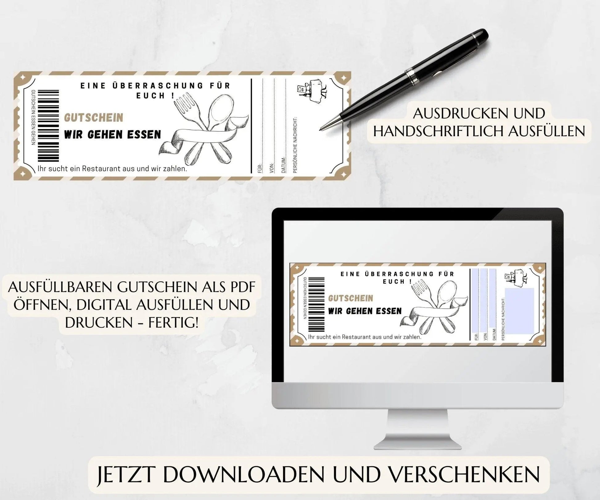 Restaurantgutschein für euch von uns | Gutschein Vorlage zum Ausdrucken | JSK061 - JSKDesignStudio.de