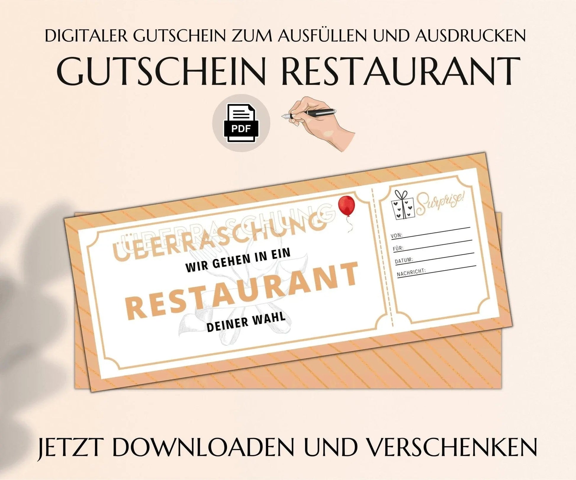 Restaurantgutschein | Gutschein Vorlage zum Ausdrucken | JSK065 - JSKDesignStudio.de