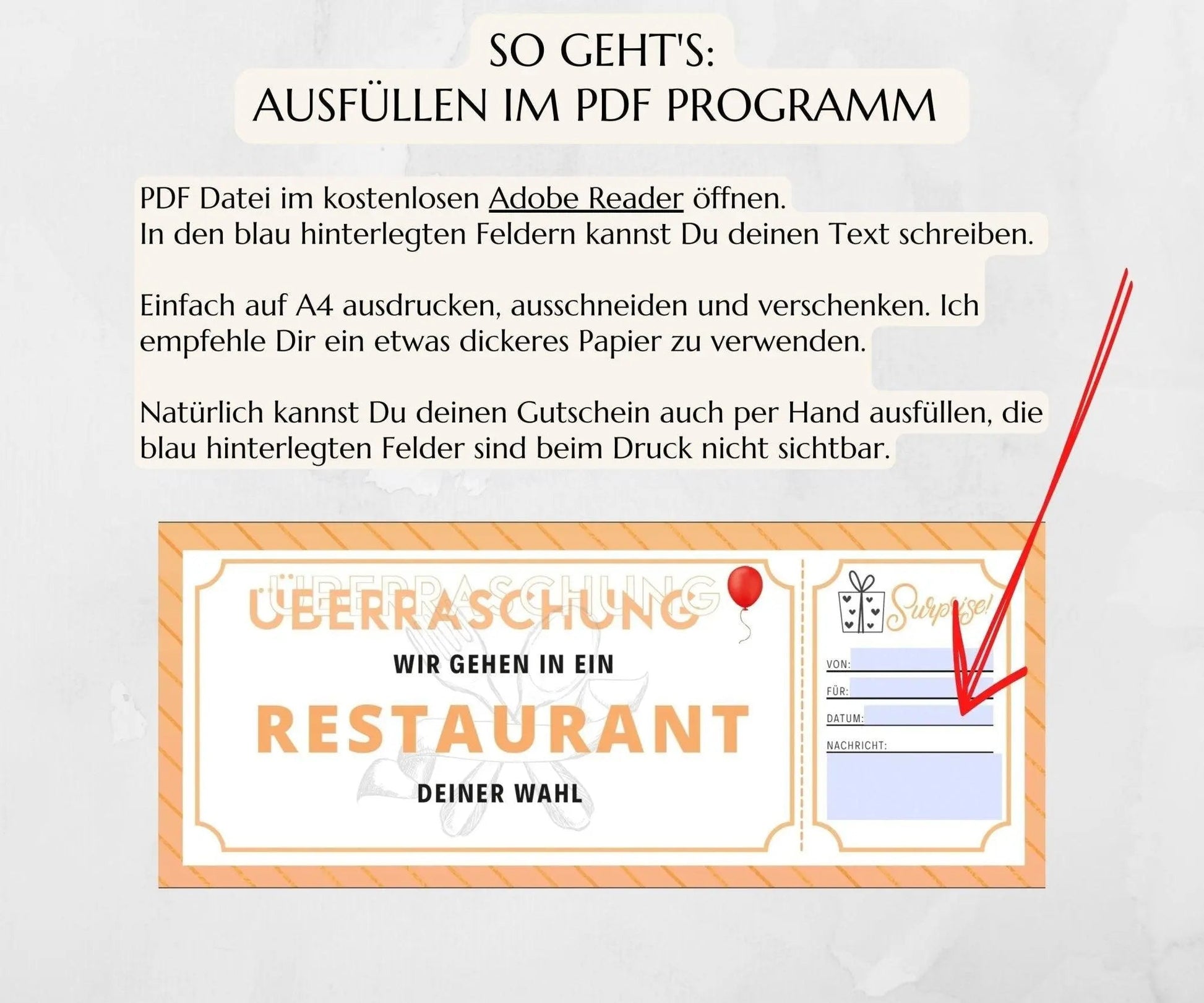 Restaurantgutschein | Gutschein Vorlage zum Ausdrucken | JSK065 - JSKDesignStudio.de