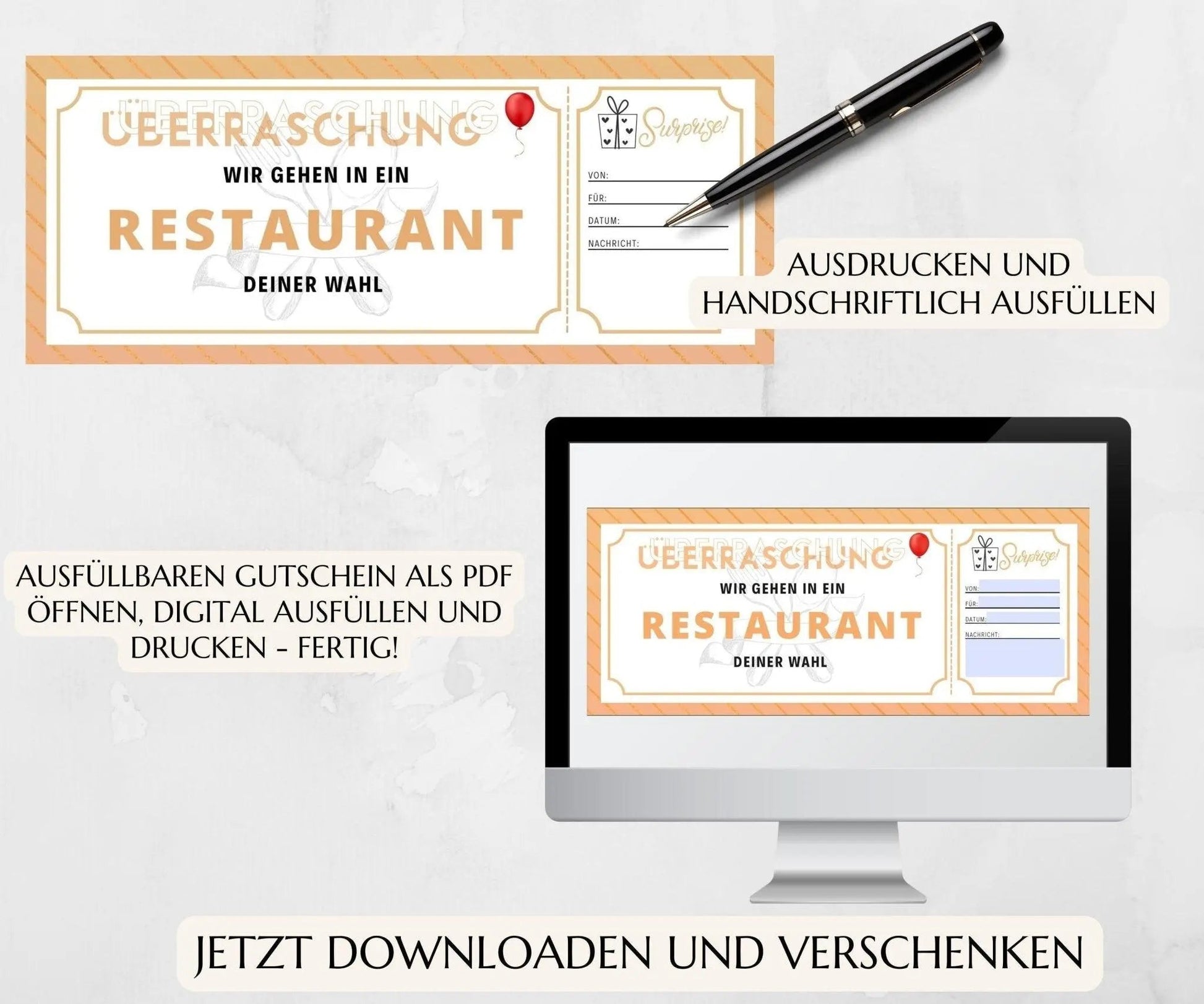 Restaurantgutschein | Gutschein Vorlage zum Ausdrucken | JSK065 - JSKDesignStudio.de