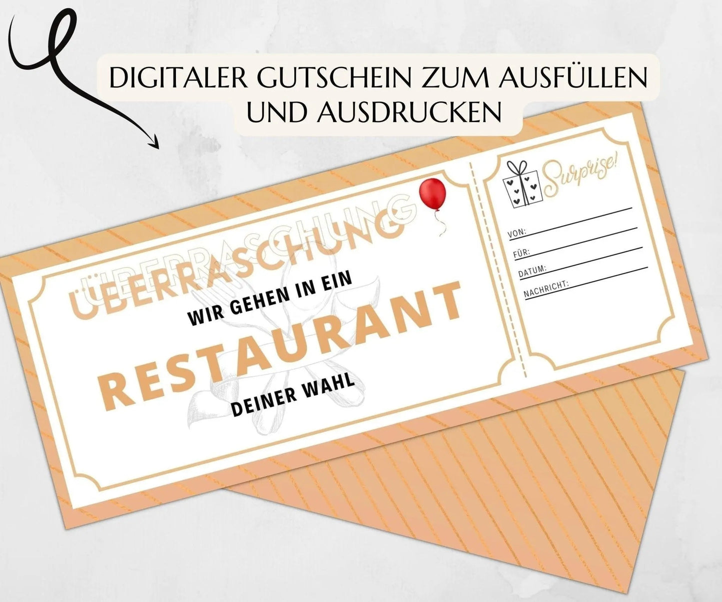 Restaurantgutschein | Gutschein Vorlage zum Ausdrucken | JSK065 - JSKDesignStudio.de