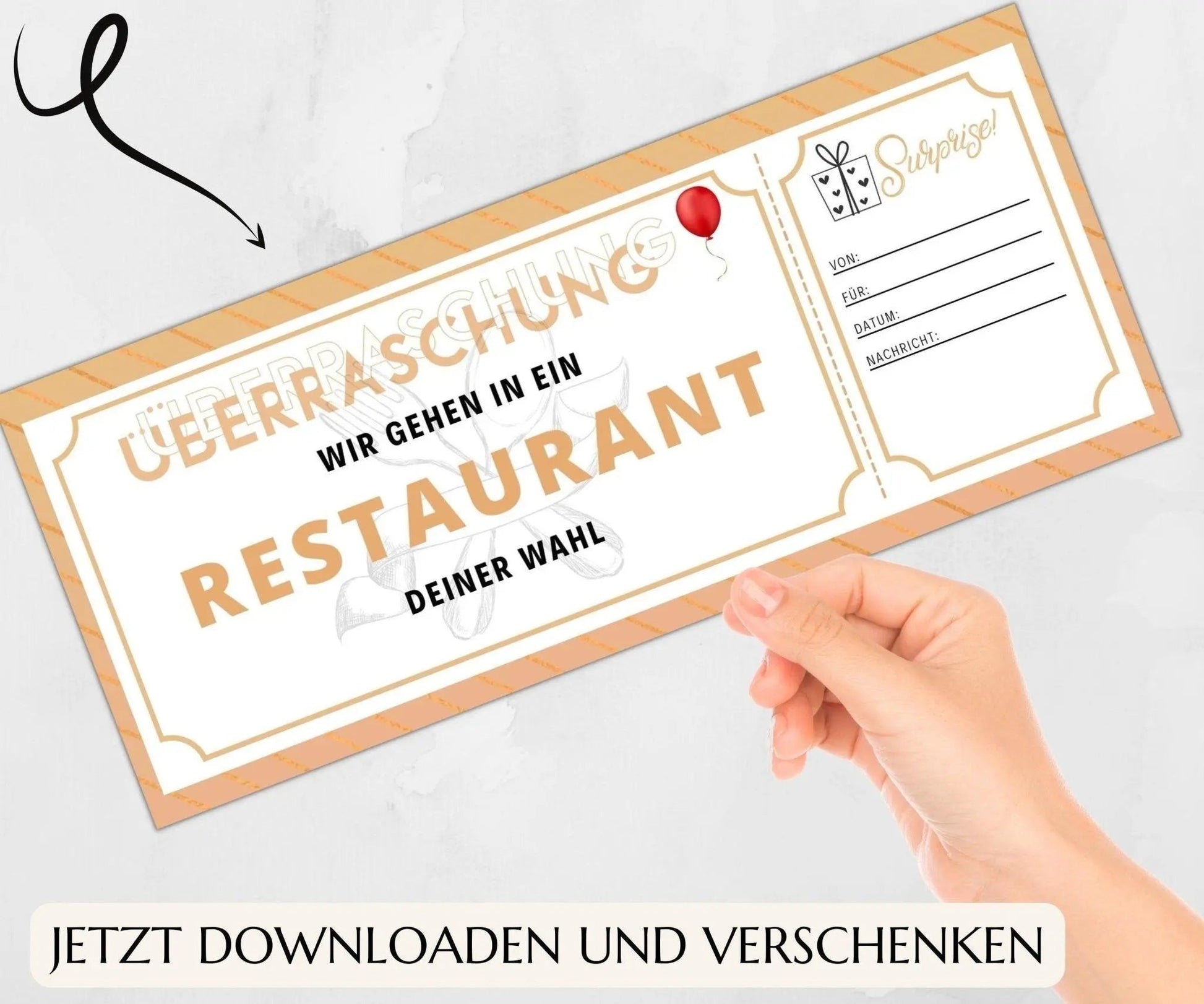 Restaurantgutschein | Gutschein Vorlage zum Ausdrucken | JSK065 - JSKDesignStudio.de