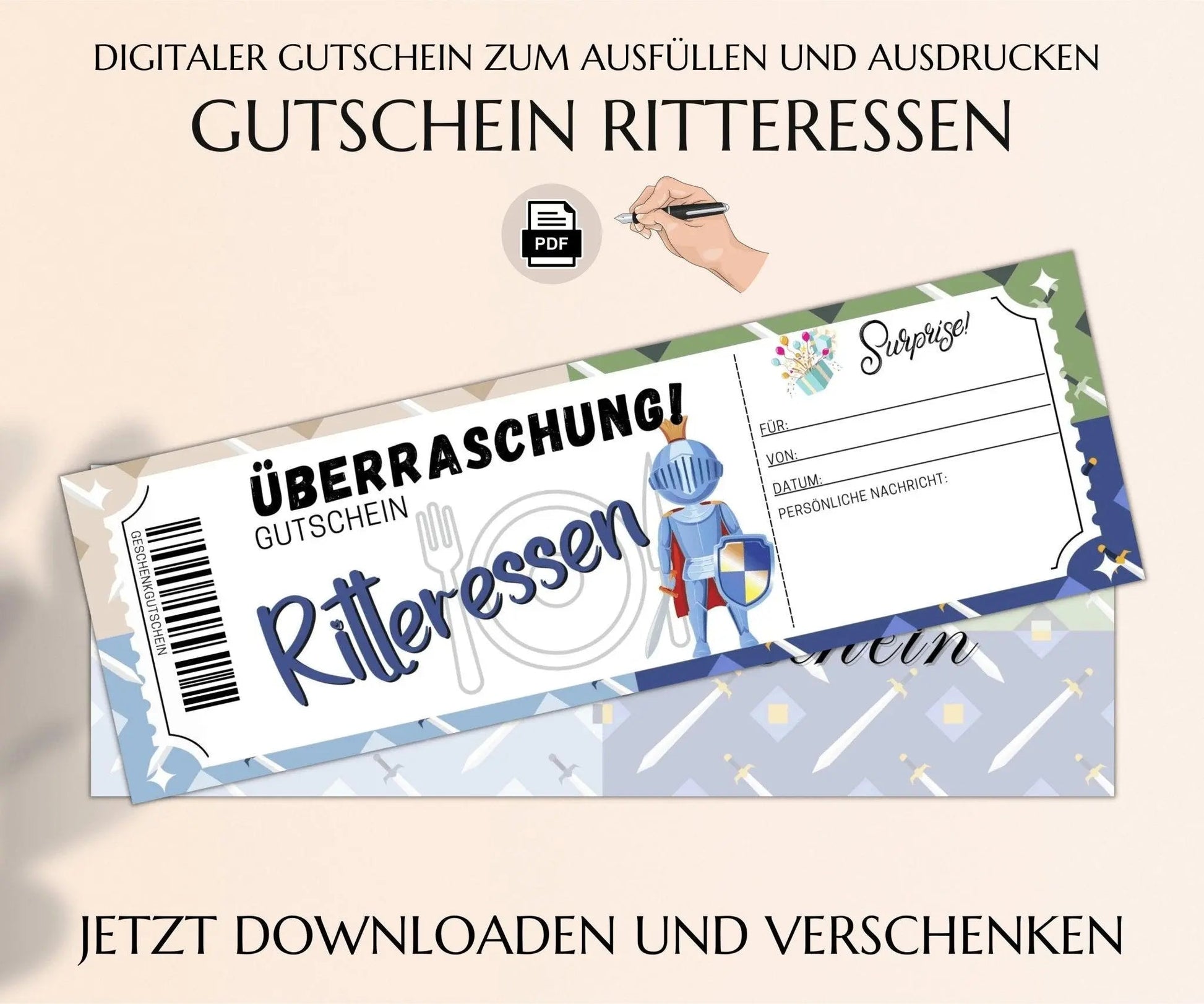 Ritteressen Gutschein Vorlage zum Ausdrucken | JSK179 - JSKDesignStudio.de