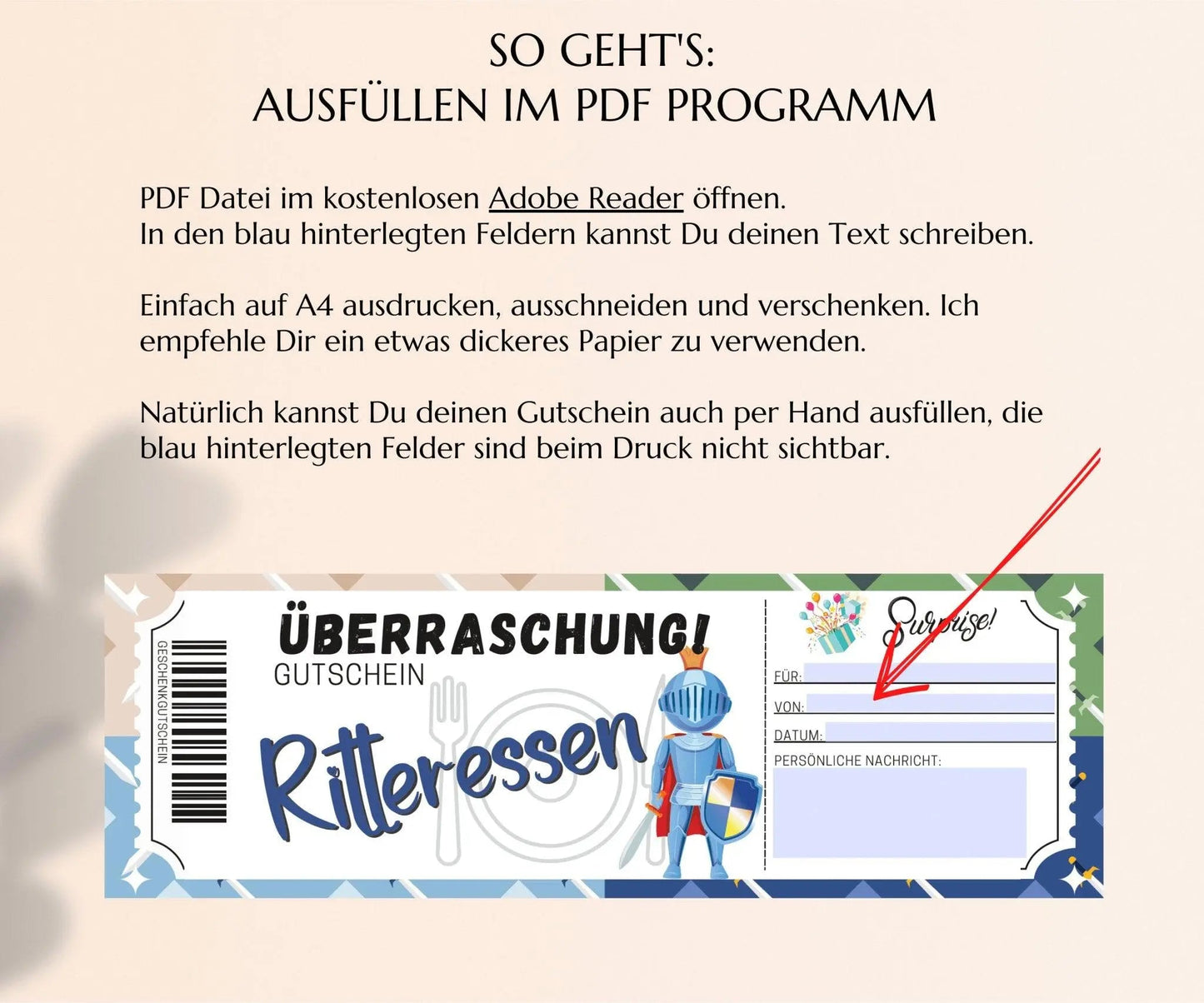 Ritteressen Gutschein Vorlage zum Ausdrucken | JSK179 - JSKDesignStudio.de