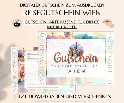Städtereise nach Wien Gutschein Vorlage zum Ausdrucken | JSK269 - JSKDesignStudio.de