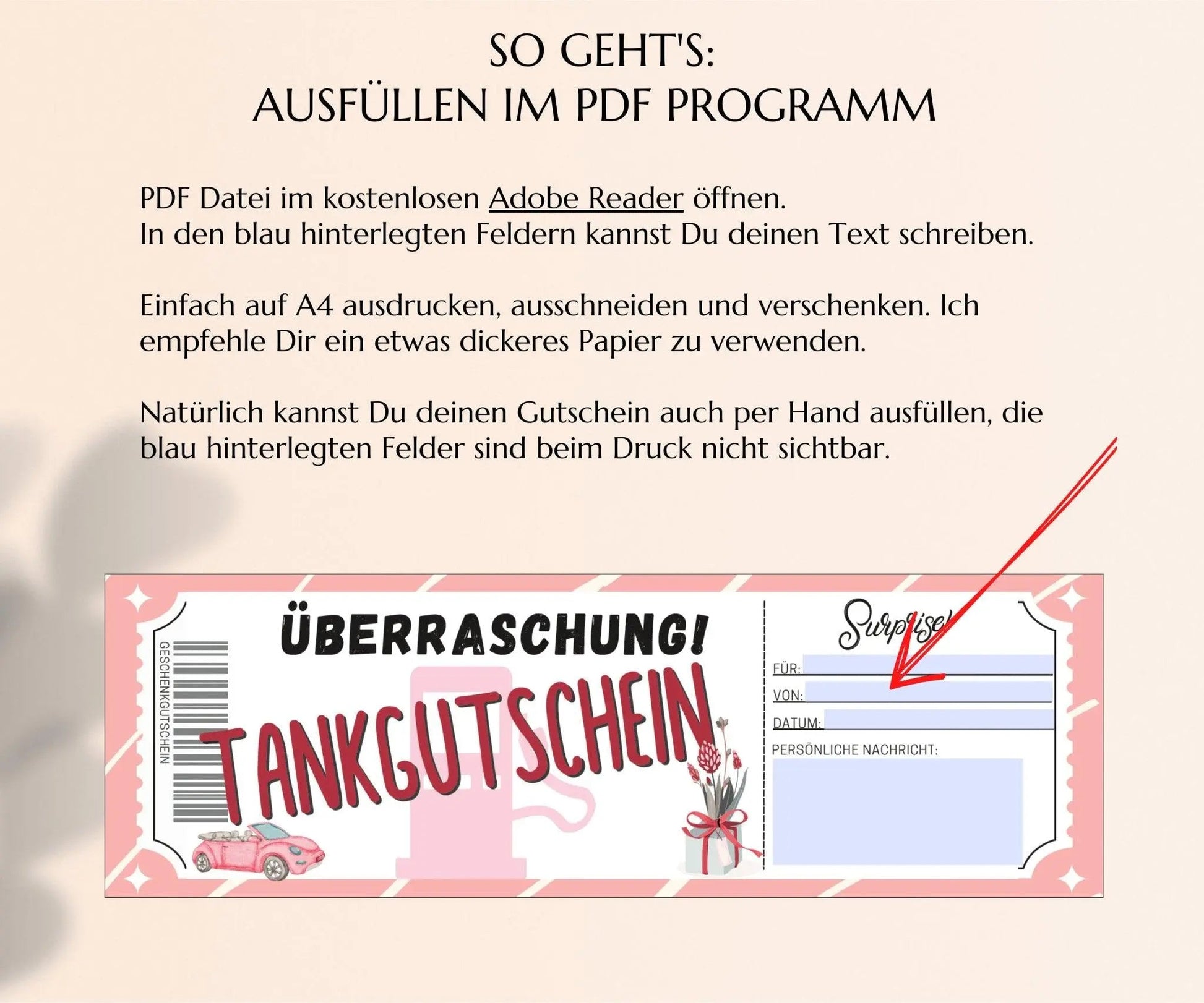 Tankgutschein sofort ausdrucken | Gutschein Tankstelle Vorlage | Tankgutschein zum ausdrucken | PDF | JSK196 - JSKDesignStudio.de