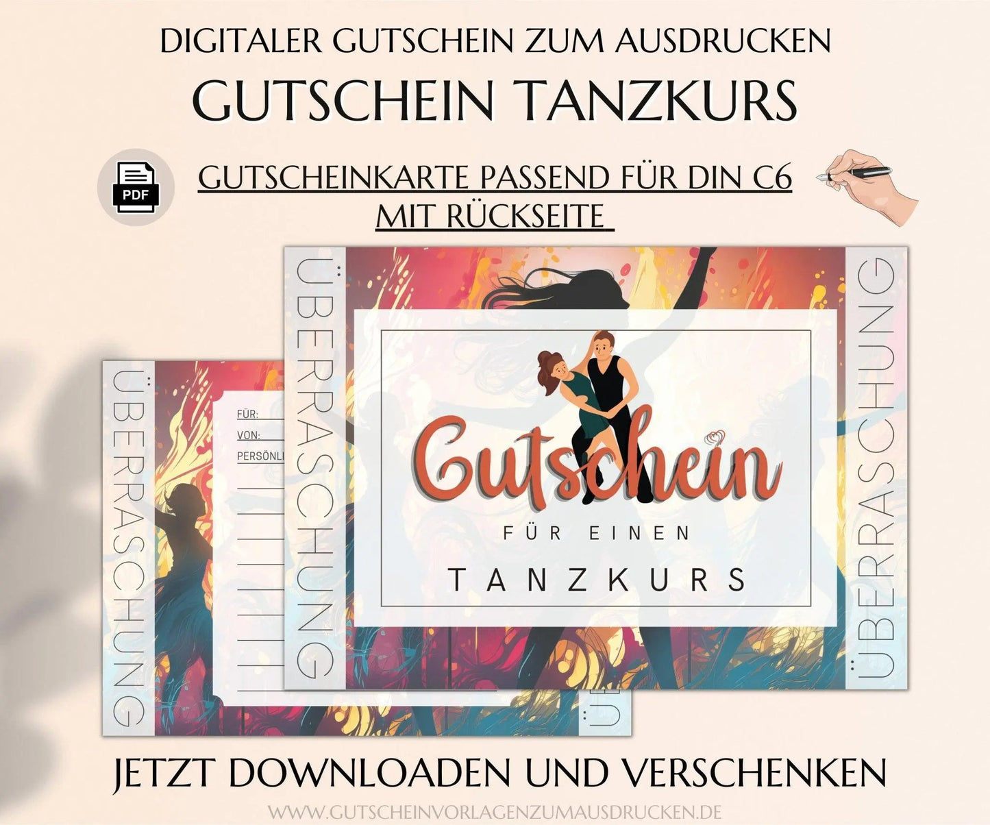 Tanzkurs Gutschein Vorlage zum Ausdrucken | JSK283 - JSKDesignStudio.de