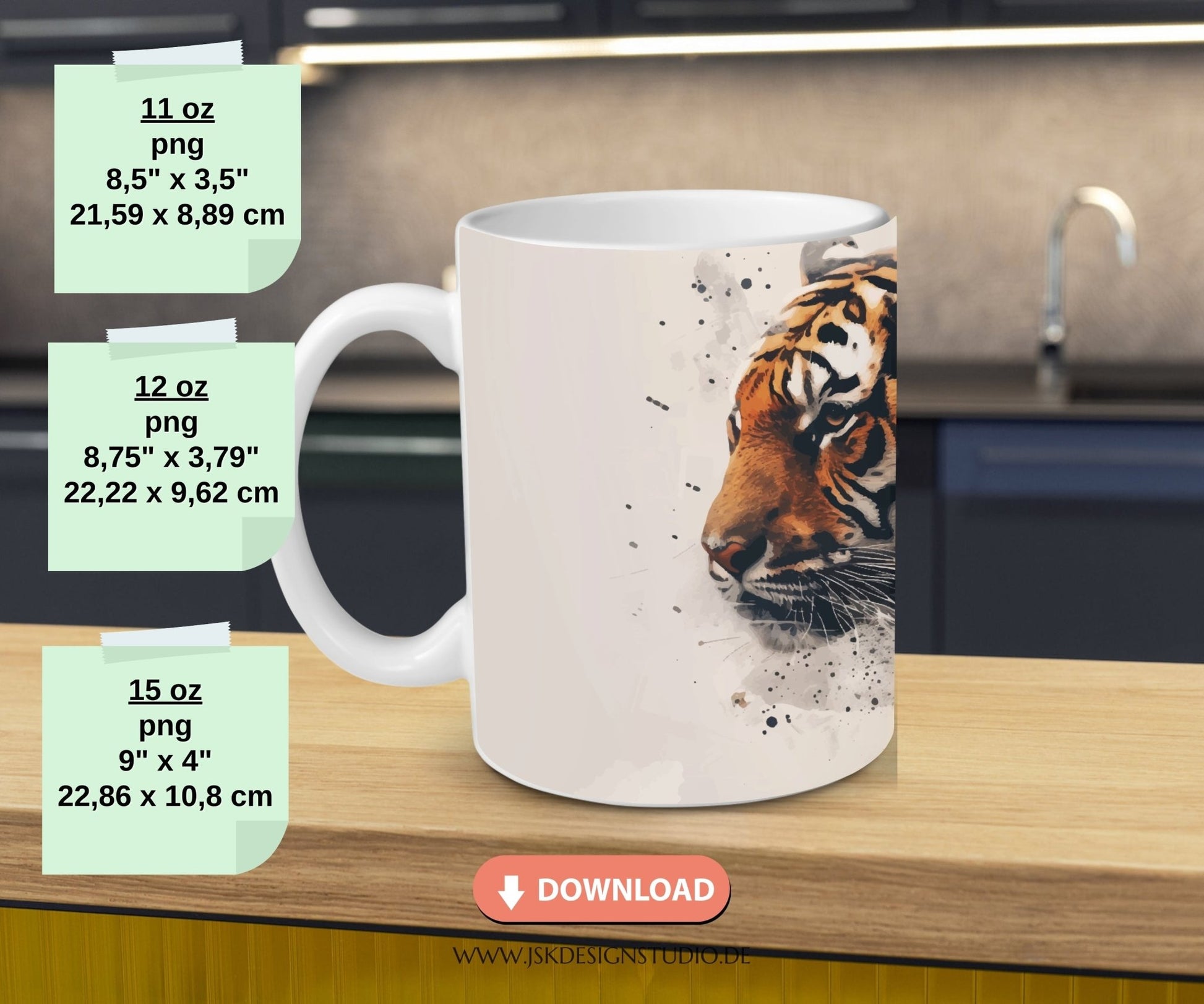 Tiger - Druckvorlage für Tassen Sublimation - JSKDesignStudio.de