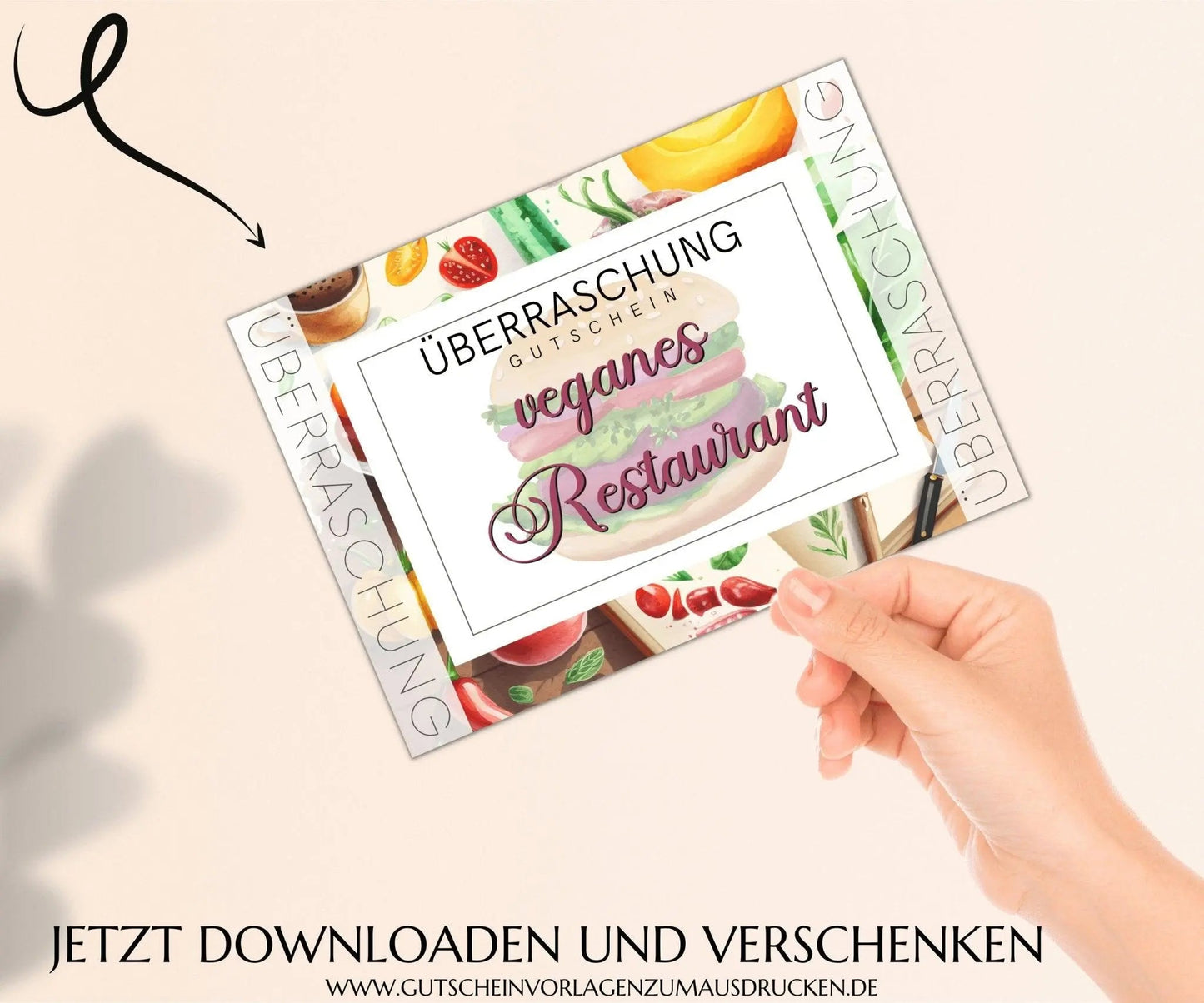 veganes Restaurant Gutschein Vorlage zum Ausdrucken | JSK225 - JSKDesignStudio.de