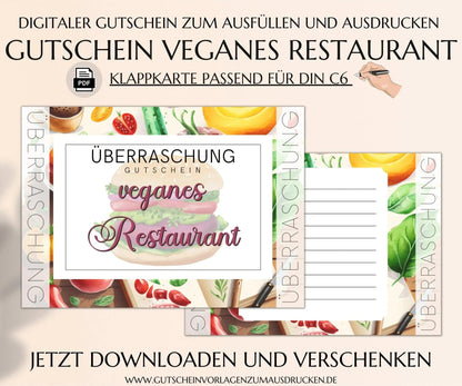 veganes Restaurant Gutschein Vorlage zum Ausdrucken | JSK225 - JSKDesignStudio.de