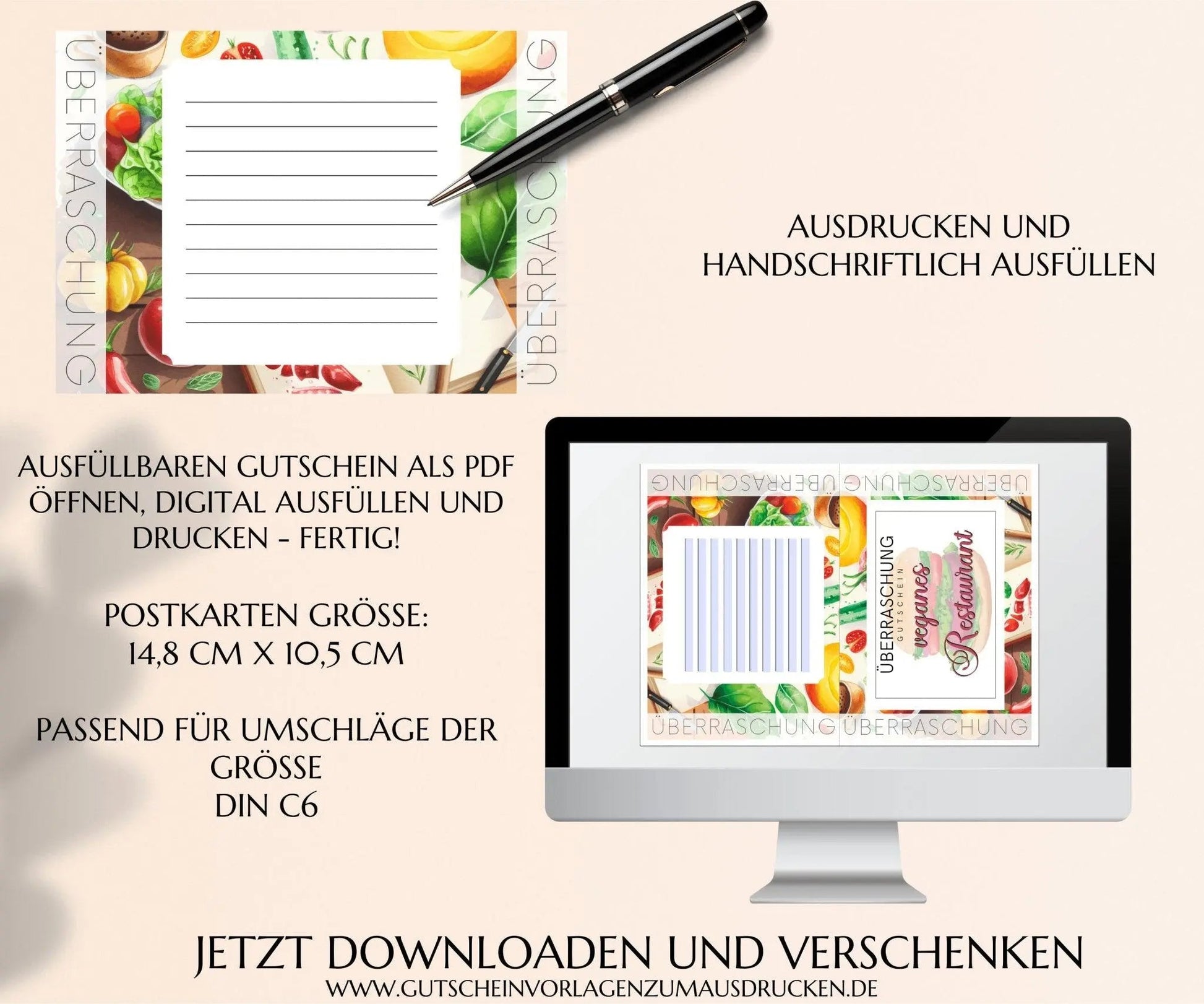 veganes Restaurant Gutschein Vorlage zum Ausdrucken | JSK225 - JSKDesignStudio.de