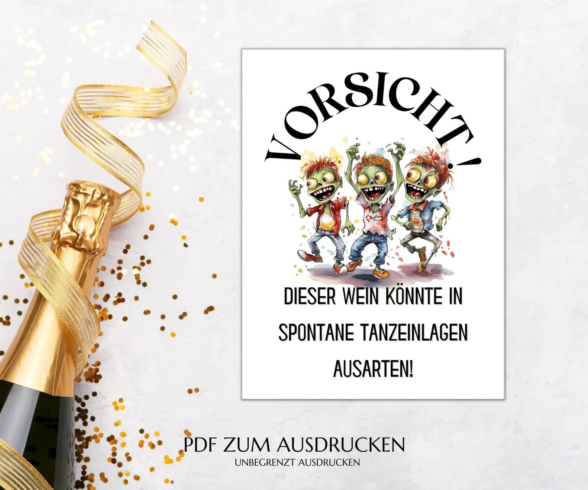 Vorsicht, dieser Wein könnte in spontane Tanzeinlagen ausarten - Weinetikett zum Ausdrucken - JSKDesignStudio.de