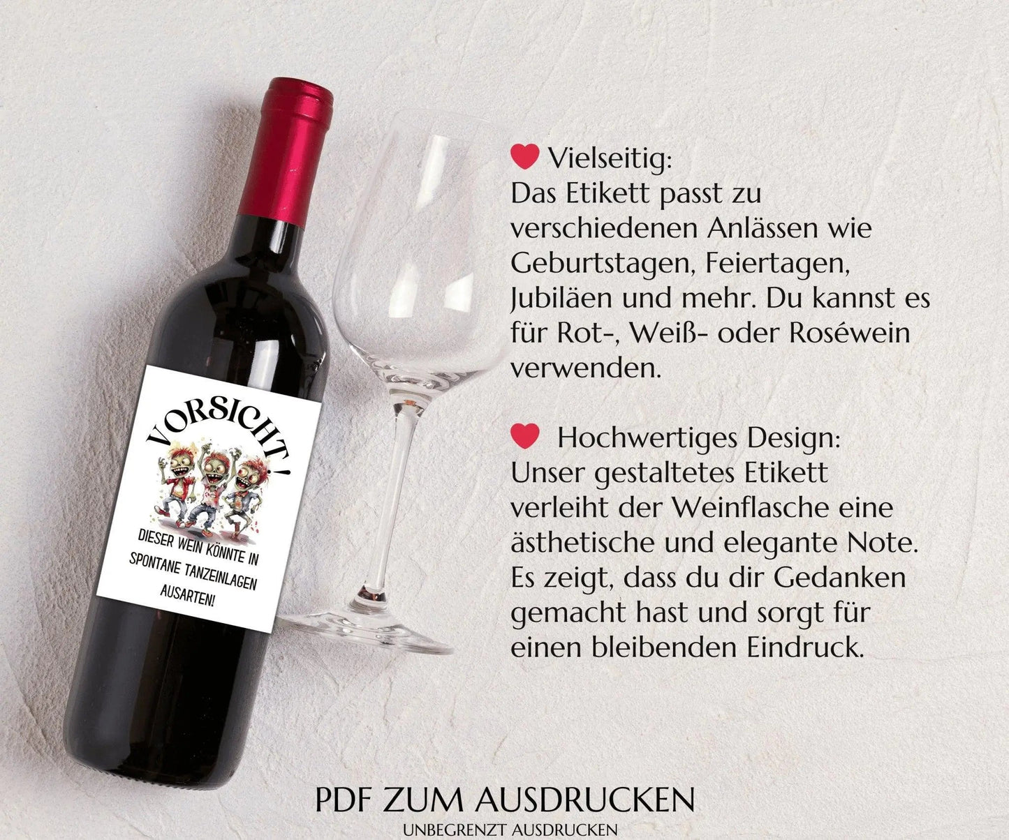 Vorsicht, dieser Wein könnte in spontane Tanzeinlagen ausarten - Weinetikett zum Ausdrucken - JSKDesignStudio.de