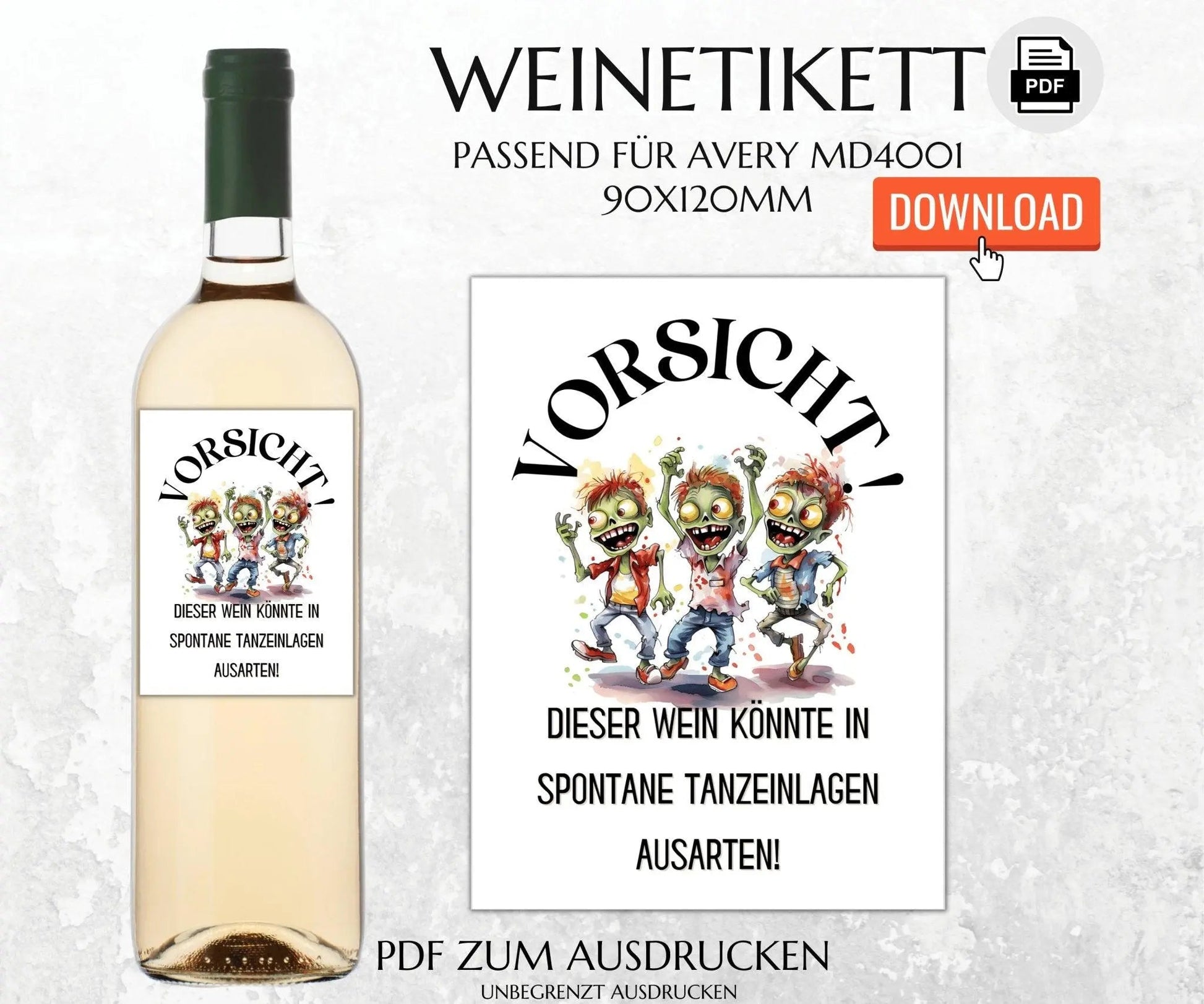 Vorsicht, dieser Wein könnte in spontane Tanzeinlagen ausarten - Weinetikett zum Ausdrucken - JSKDesignStudio.de