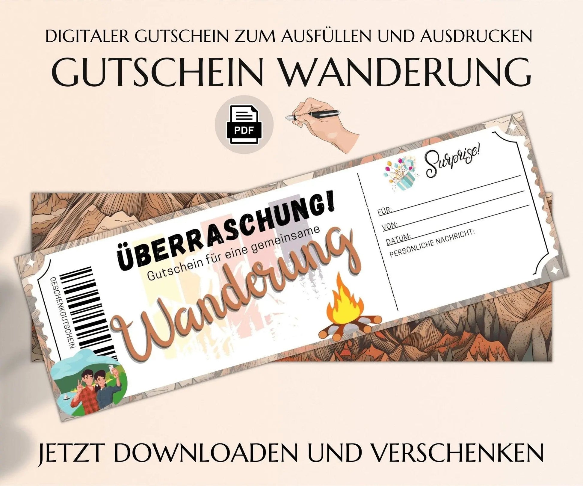 Wandern Gutschein Vorlage zum Ausdrucken | JSK090 - JSKDesignStudio.de