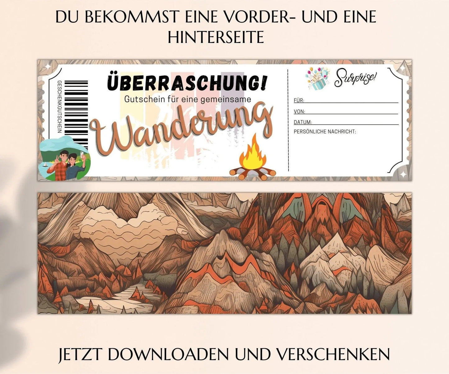 Wandern Gutschein Vorlage zum Ausdrucken | JSK090 - JSKDesignStudio.de