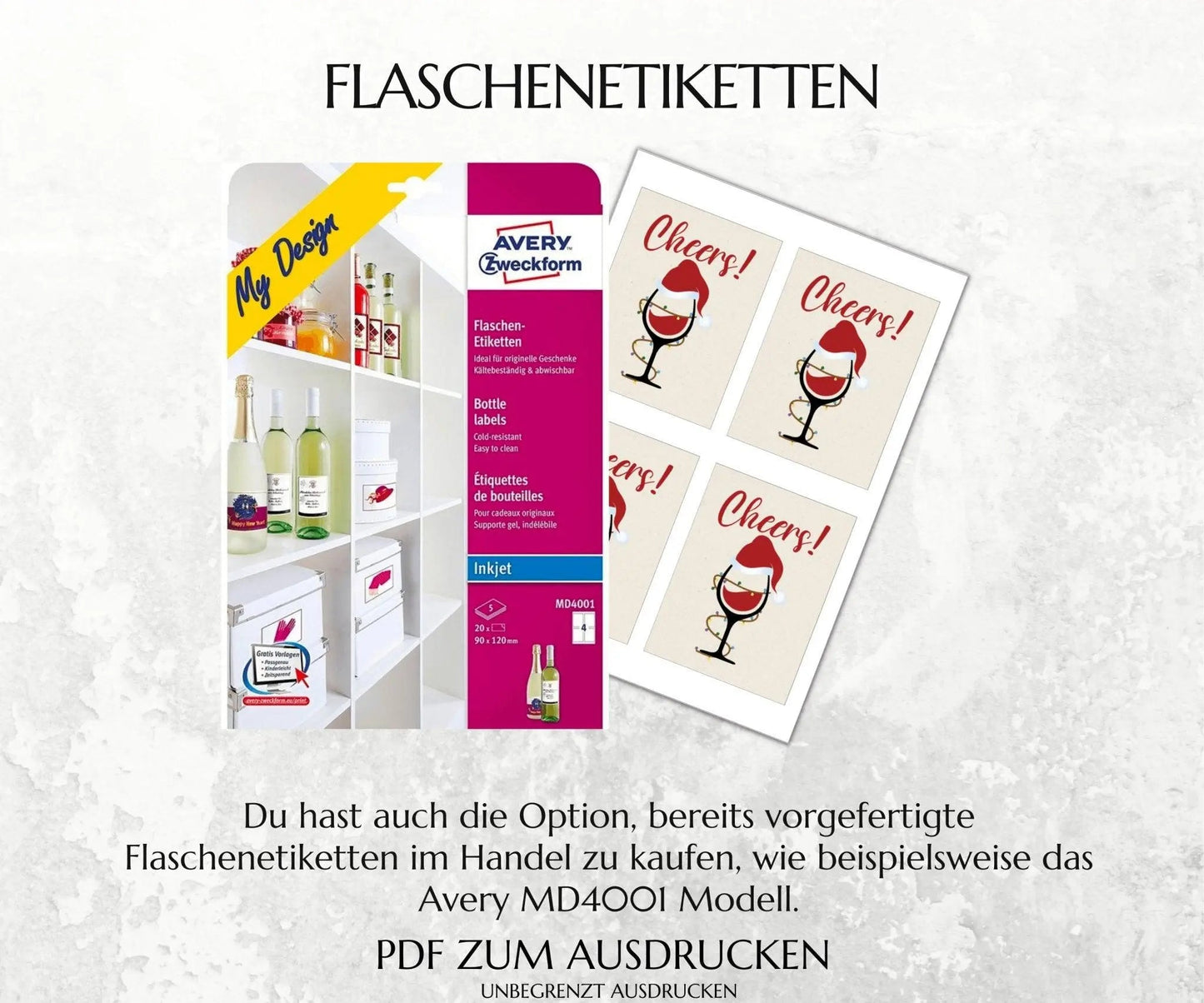 Weihnachten Cheers Flaschenetikett zum Ausdrucken - JSKDesignStudio.de