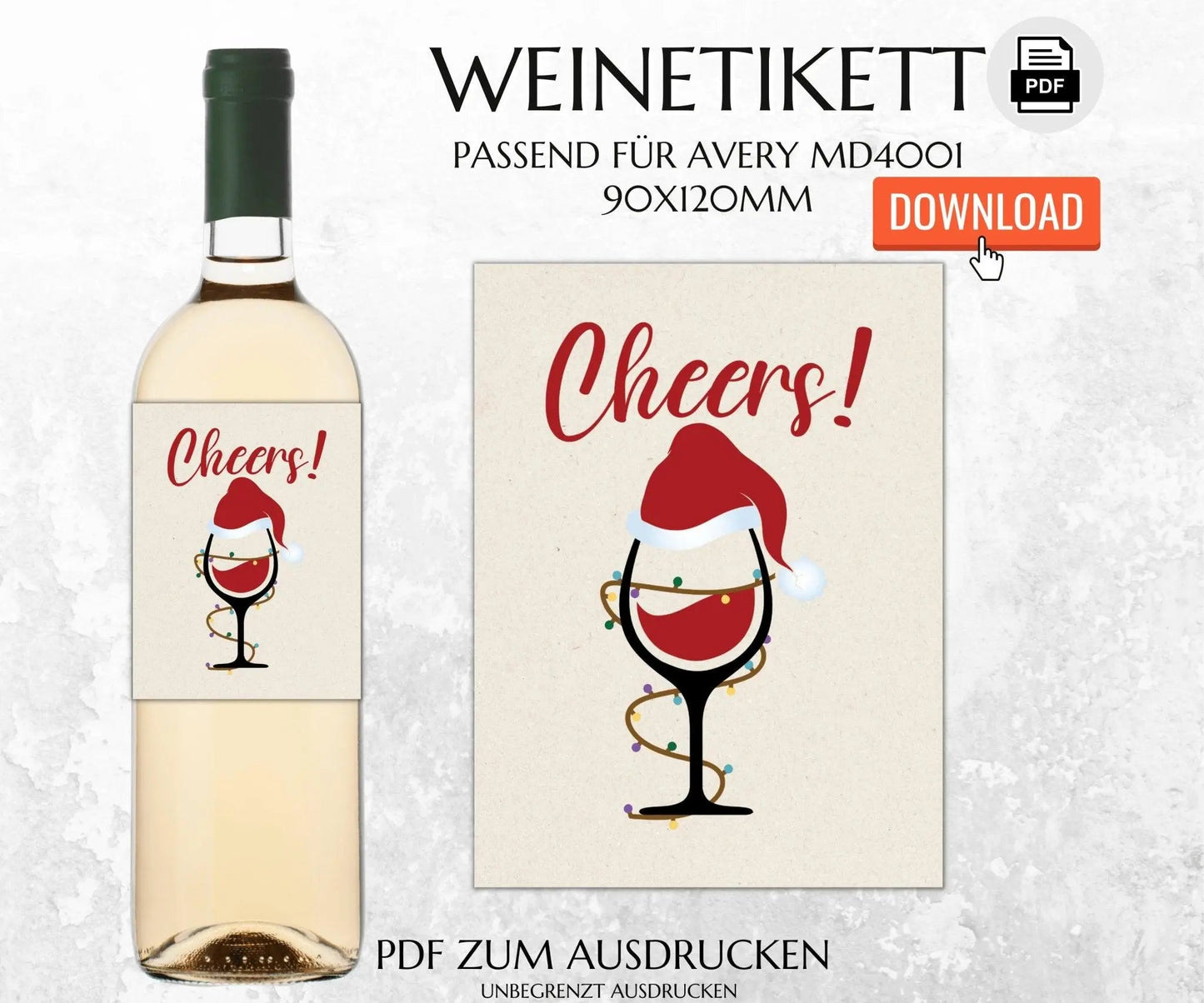 Weihnachten Cheers Flaschenetikett zum Ausdrucken - JSKDesignStudio.de