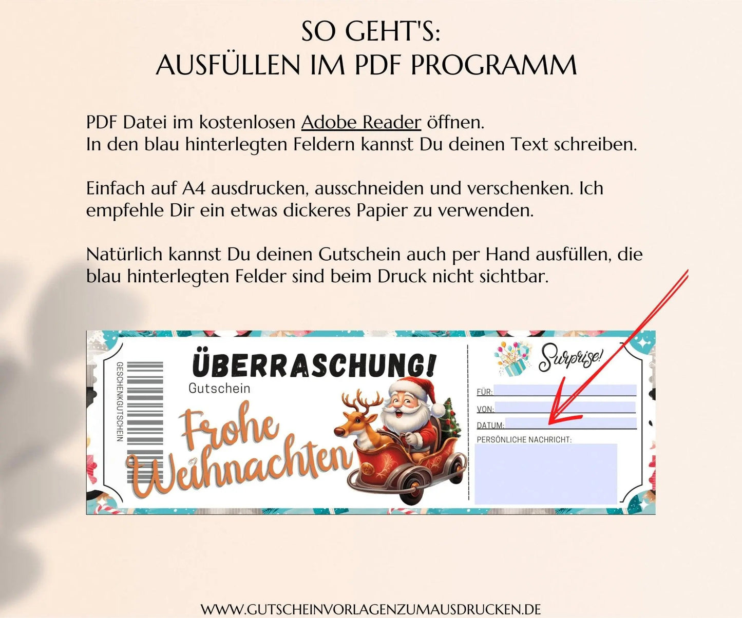 Weihnachten - Gutschein Vorlage zum Ausdrucken PDF | JSK298 - JSKDesignStudio.de