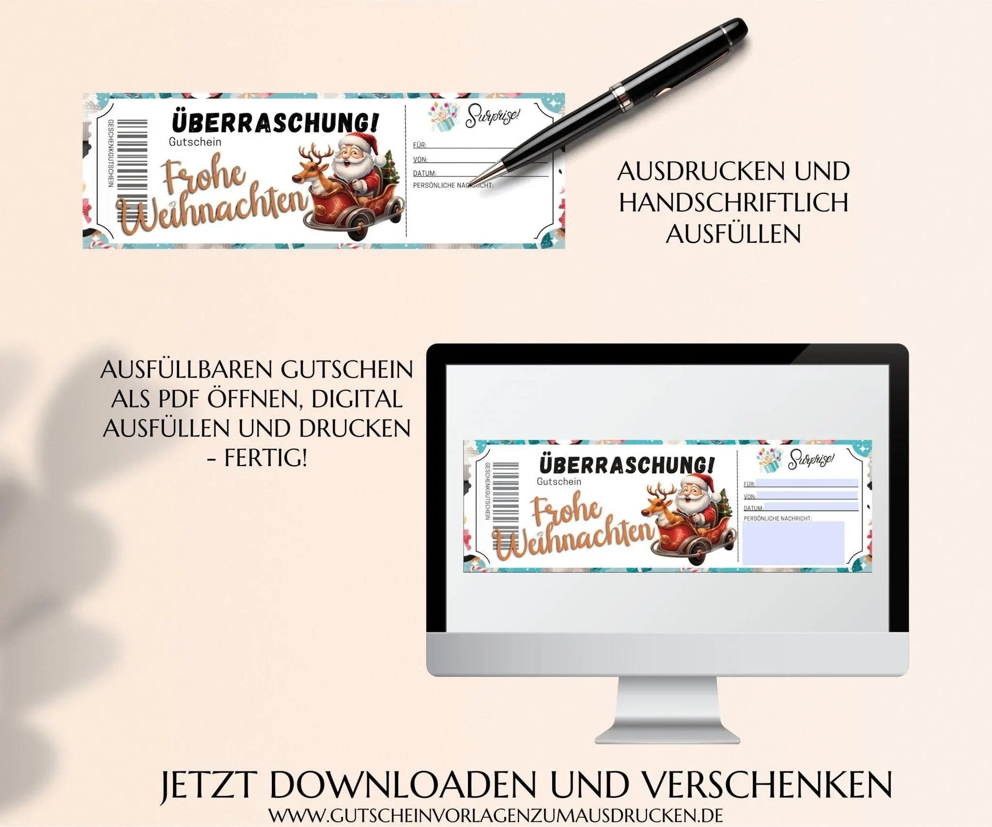 Weihnachten - Gutschein Vorlage zum Ausdrucken PDF | JSK298 - JSKDesignStudio.de