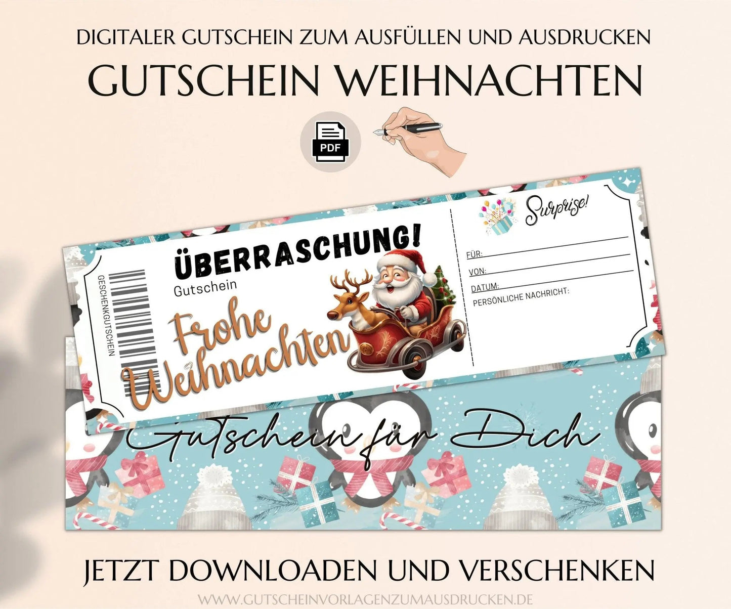 Weihnachten - Gutschein Vorlage zum Ausdrucken PDF | JSK298 - JSKDesignStudio.de