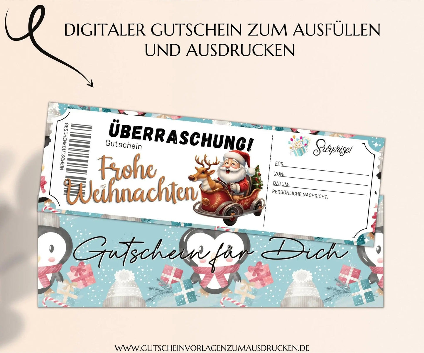 Weihnachten - Gutschein Vorlage zum Ausdrucken PDF | JSK298 - JSKDesignStudio.de