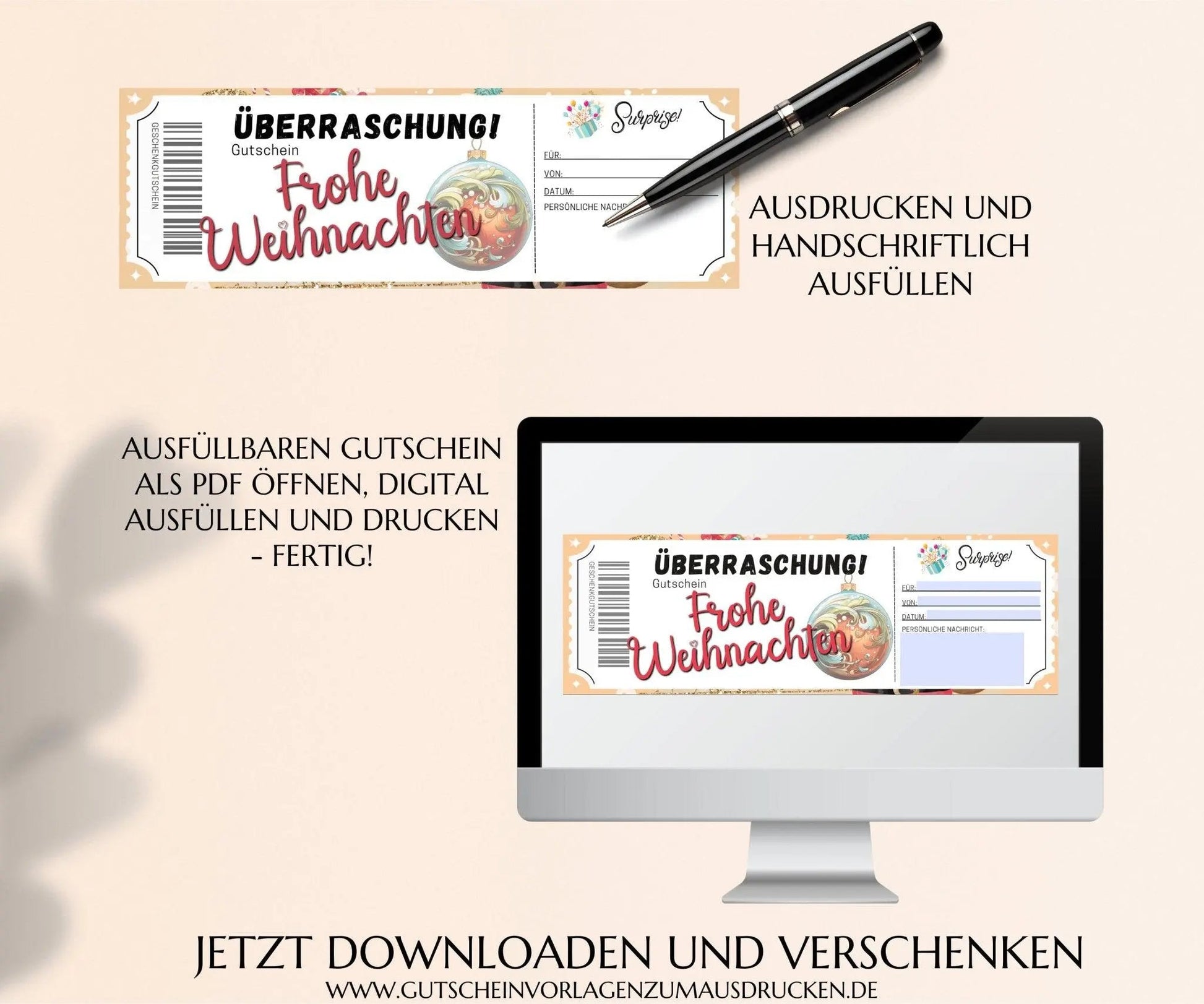 Weihnachten - Gutschein Vorlage zum Ausdrucken PDF | JSK308 - JSKDesignStudio.de