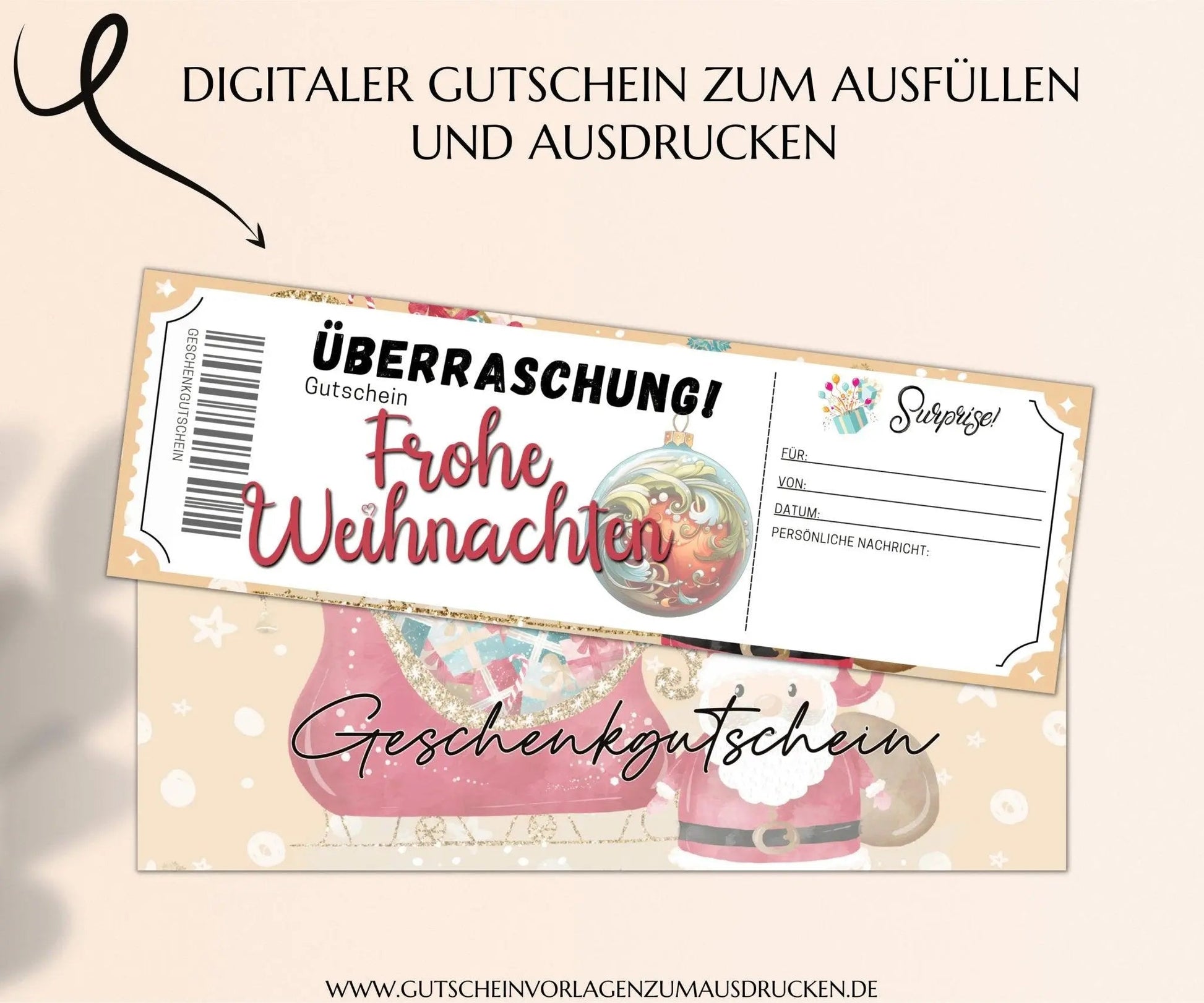 Weihnachten - Gutschein Vorlage zum Ausdrucken PDF | JSK308 - JSKDesignStudio.de