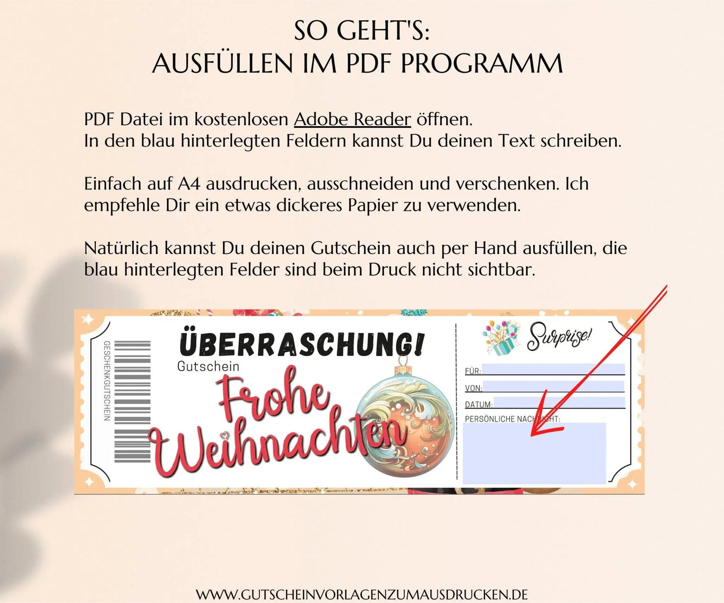 Weihnachten - Gutschein Vorlage zum Ausdrucken PDF | JSK308 - JSKDesignStudio.de