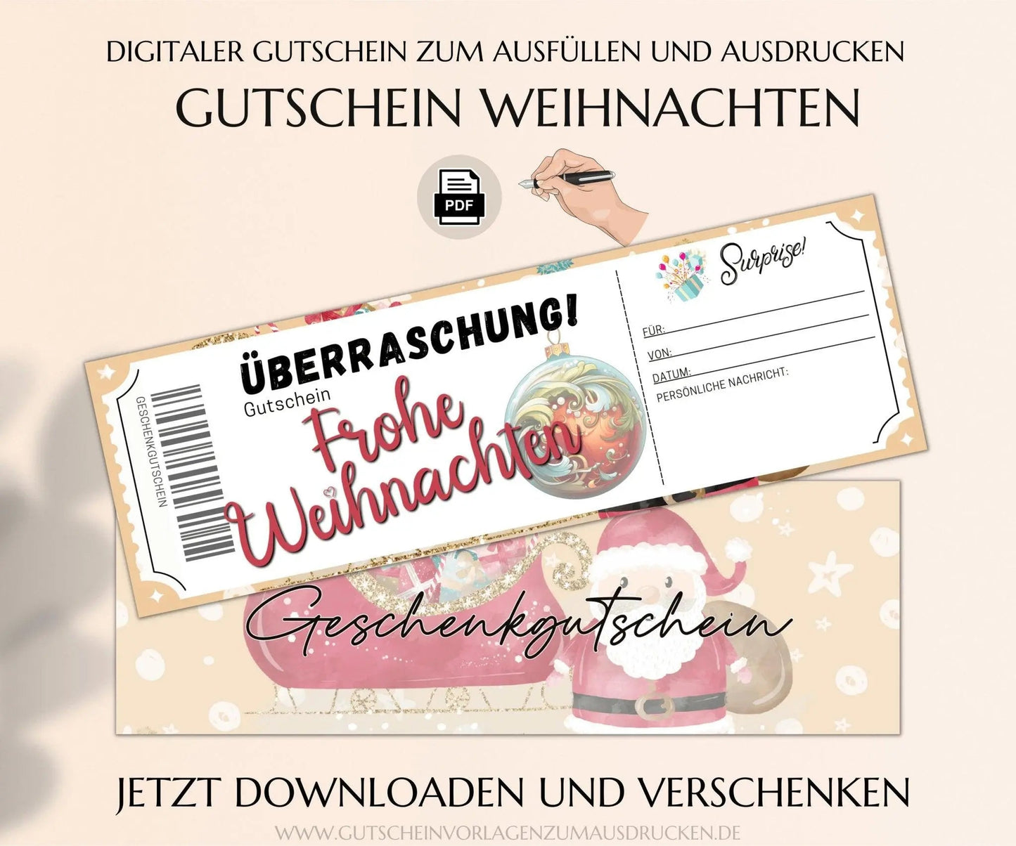 Weihnachten - Gutschein Vorlage zum Ausdrucken PDF | JSK308 - JSKDesignStudio.de