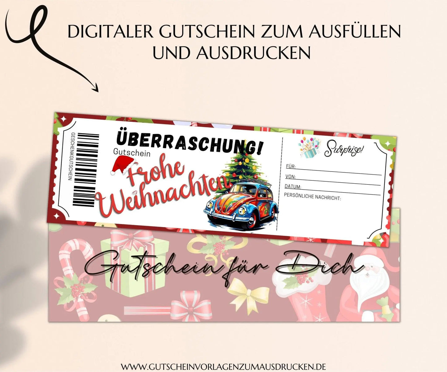 Weihnachten Gutscheinvorlage zum Ausdrucken | Gutschein Vorlage PDF | Gutschein kreativ verpacken | JSK293 - JSKDesignStudio.de