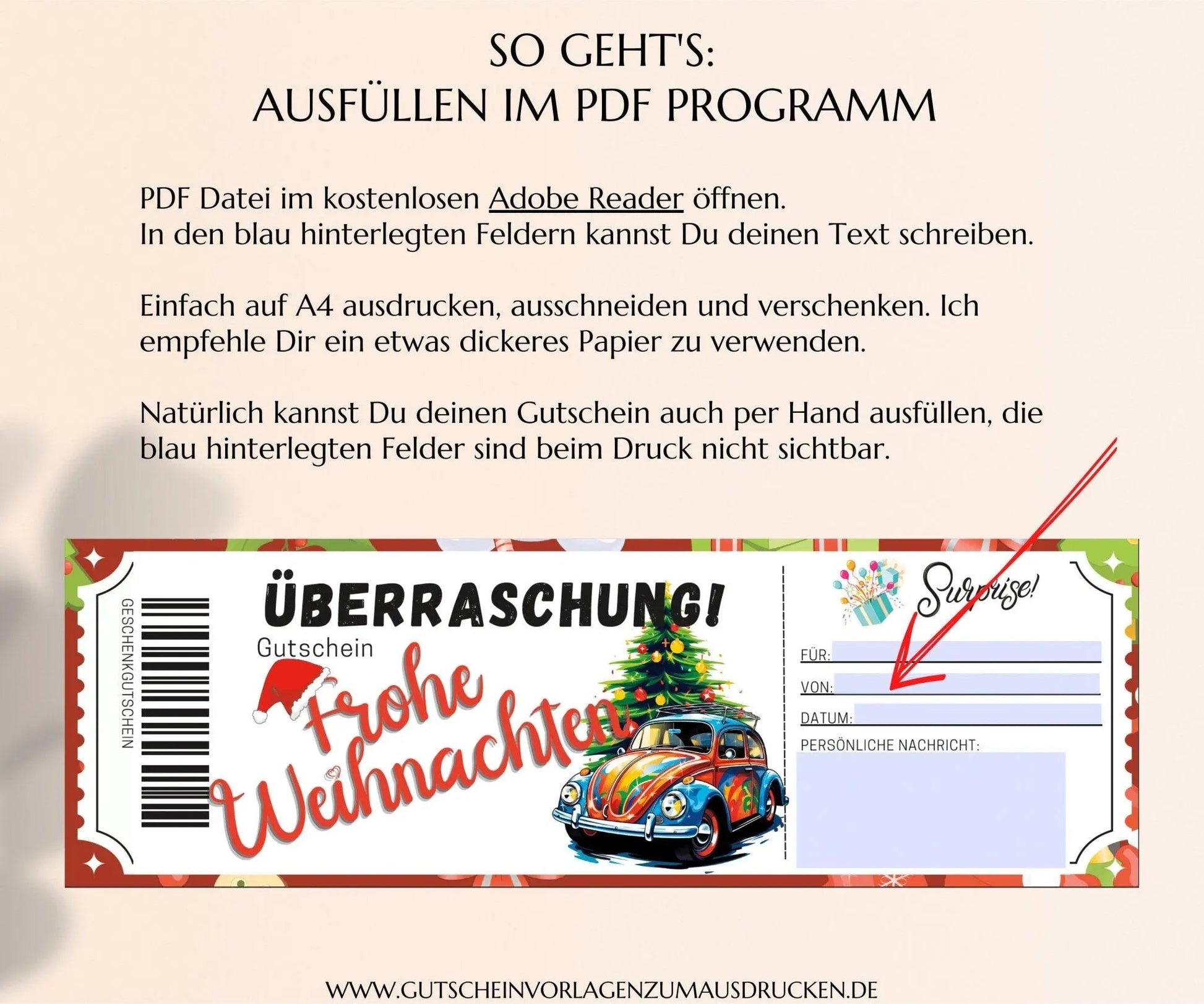 Weihnachten Gutscheinvorlage zum Ausdrucken | Gutschein Vorlage PDF | Gutschein kreativ verpacken | JSK293 - JSKDesignStudio.de