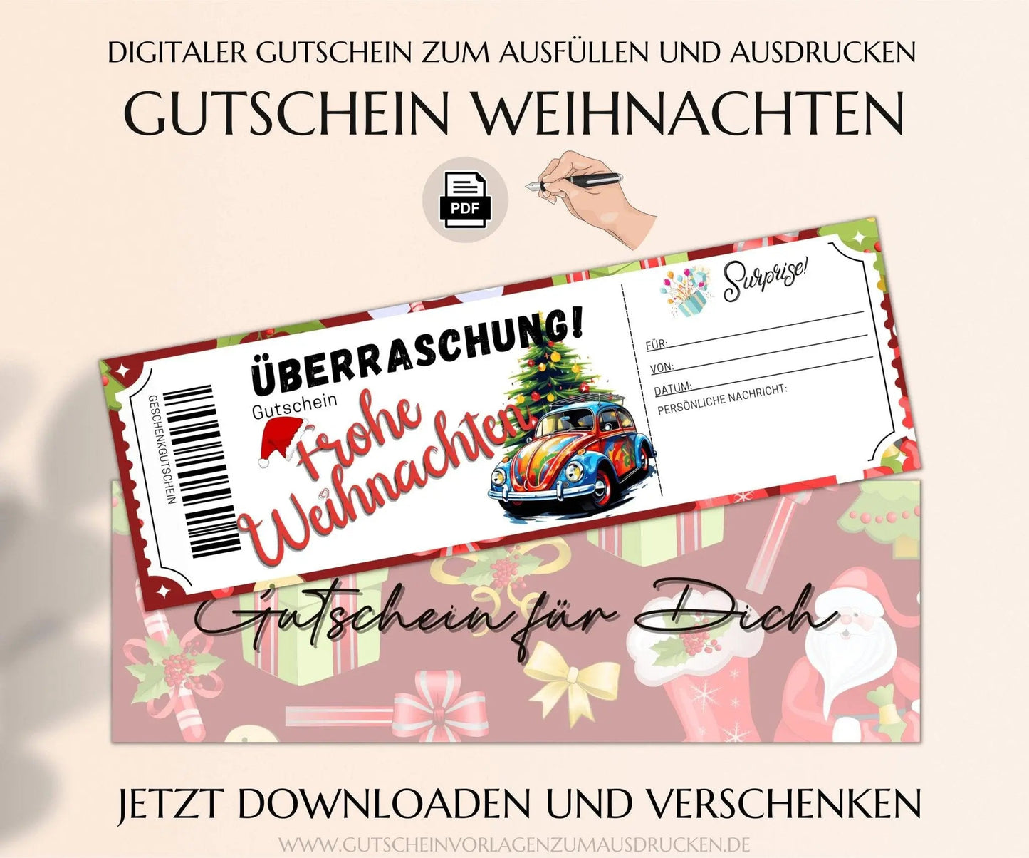 Weihnachten Gutscheinvorlage zum Ausdrucken | Gutschein Vorlage PDF | Gutschein kreativ verpacken | JSK293 - JSKDesignStudio.de