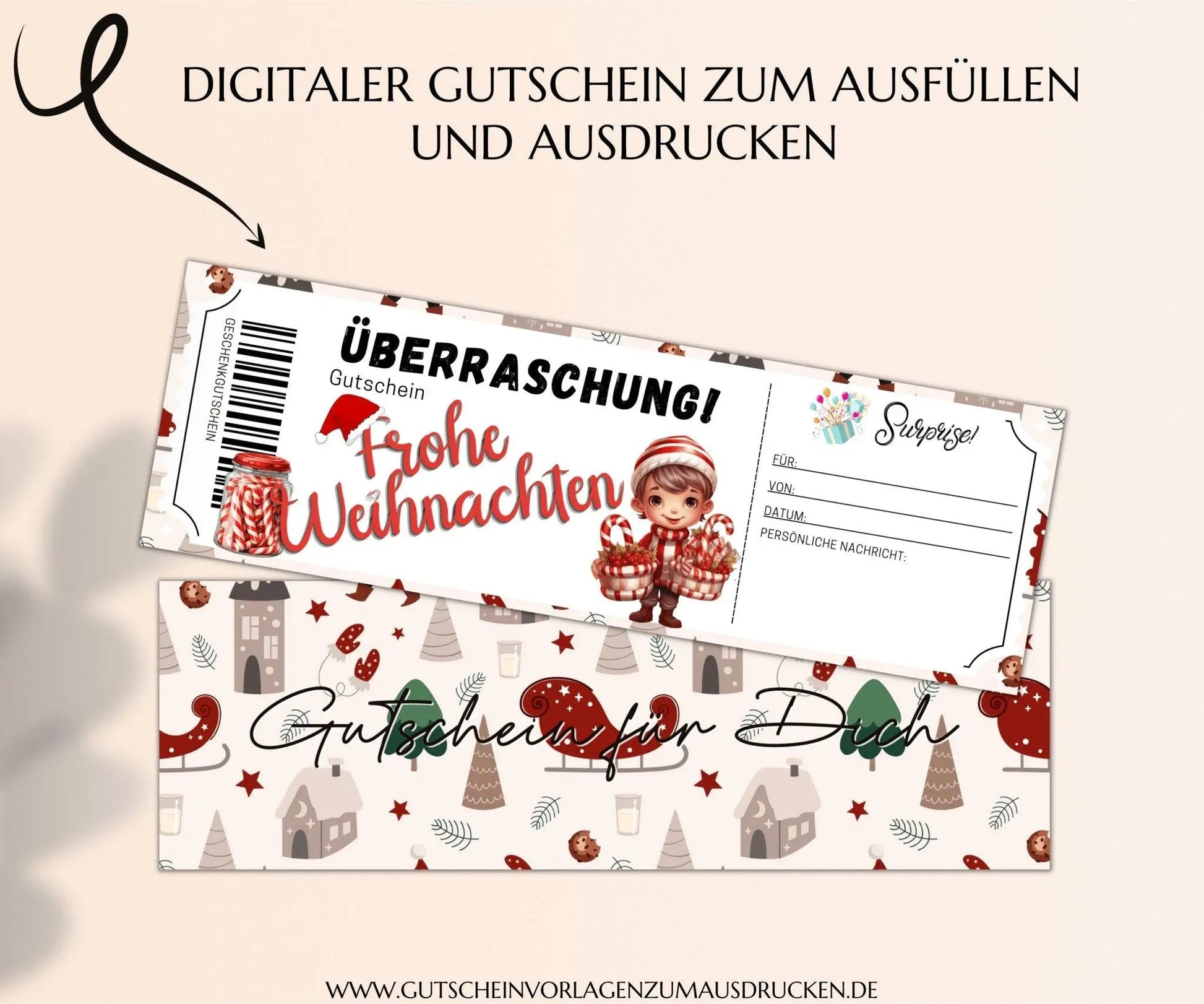 Weihnachten Gutscheinvorlage zum Ausdrucken | Gutschein Vorlage PDF | Gutschein kreativ verpacken | JSK294 - JSKDesignStudio.de